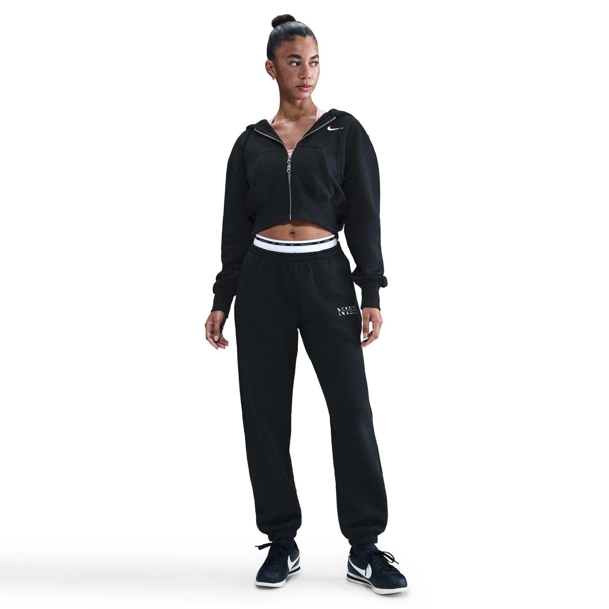 Nike Women's Sportswear Phoenix Fleece Loose Full-Zip Crop Jacket - BLACK Thumbnail View 1