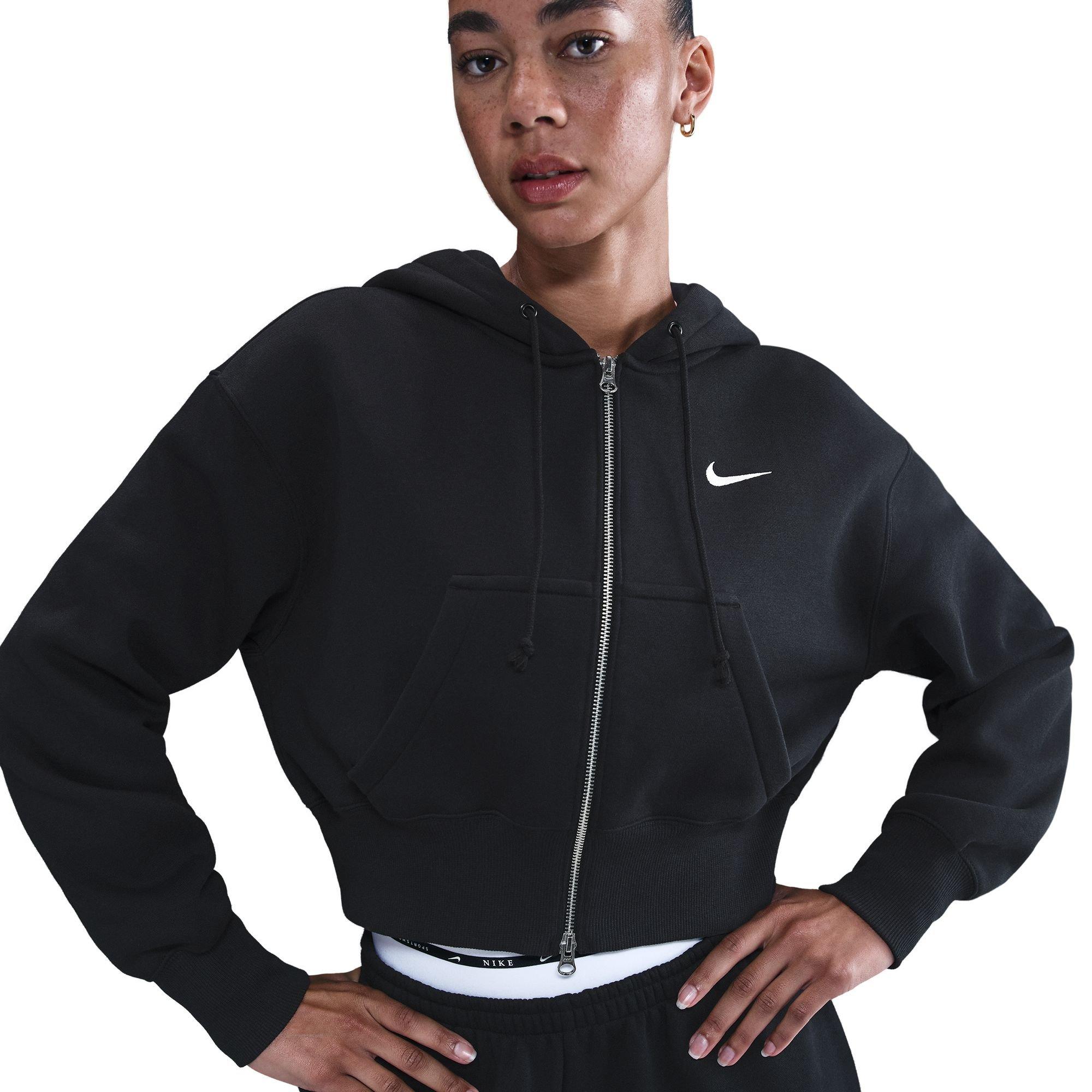 Nike Women's Sportswear Phoenix Fleece Loose Full-Zip Crop Jacket - BLACK Thumbnail View 3