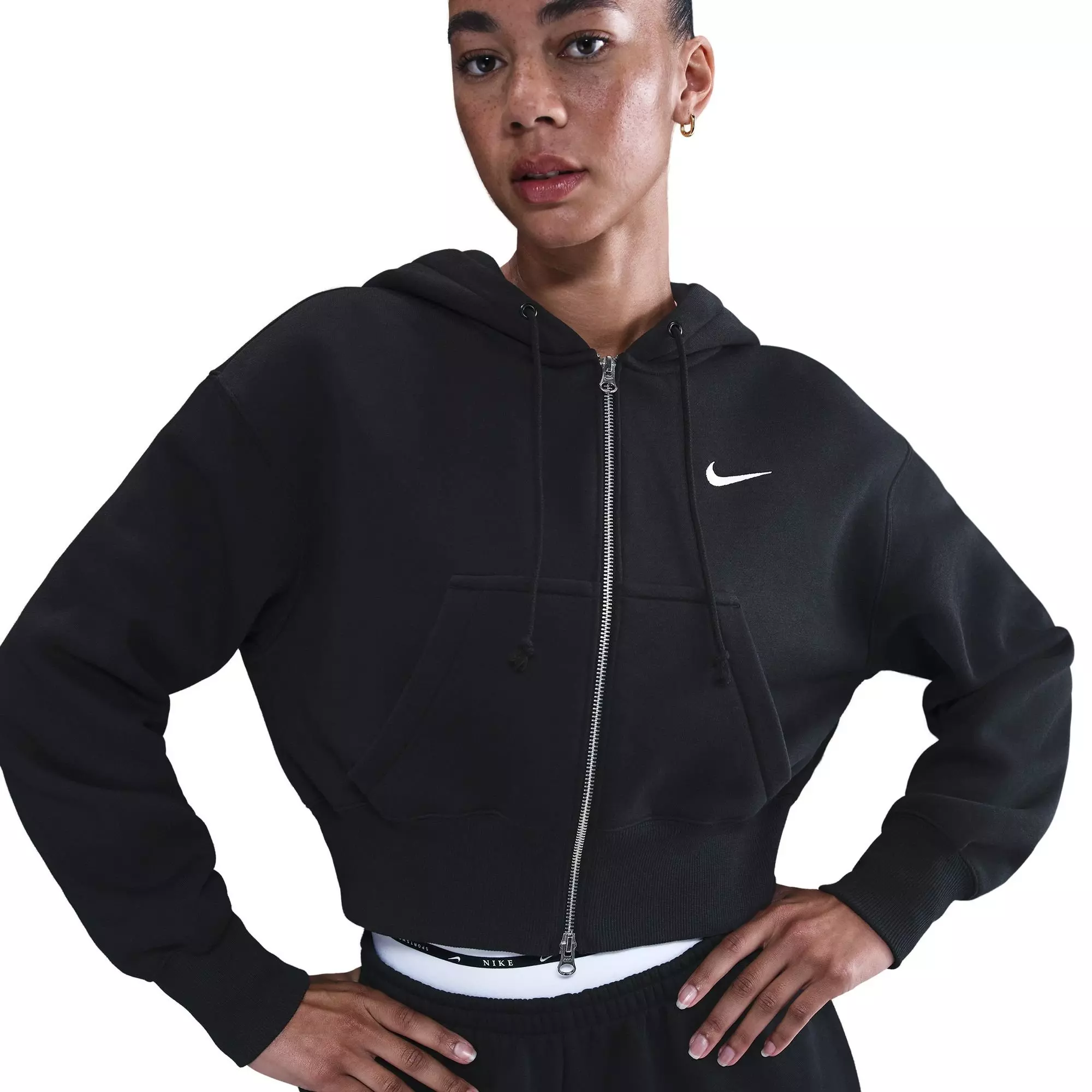 Nike Women's Sportswear Phoenix Fleece Loose Full-Zip Crop Jacket - BLACK