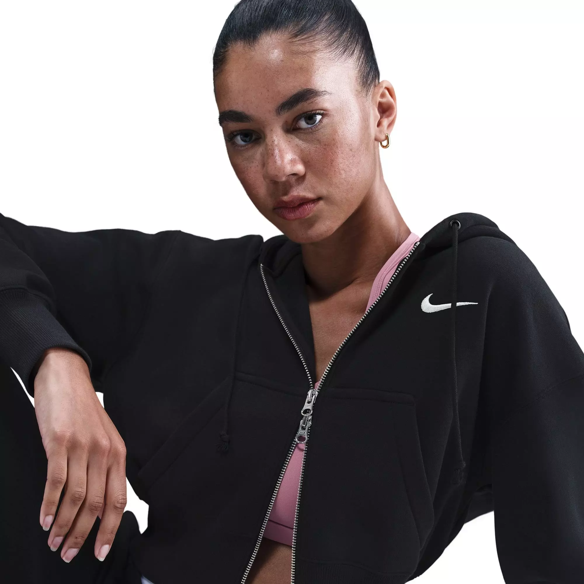 Nike Women's Sportswear Phoenix Fleece Loose Full-Zip Crop Jacket - BLACK