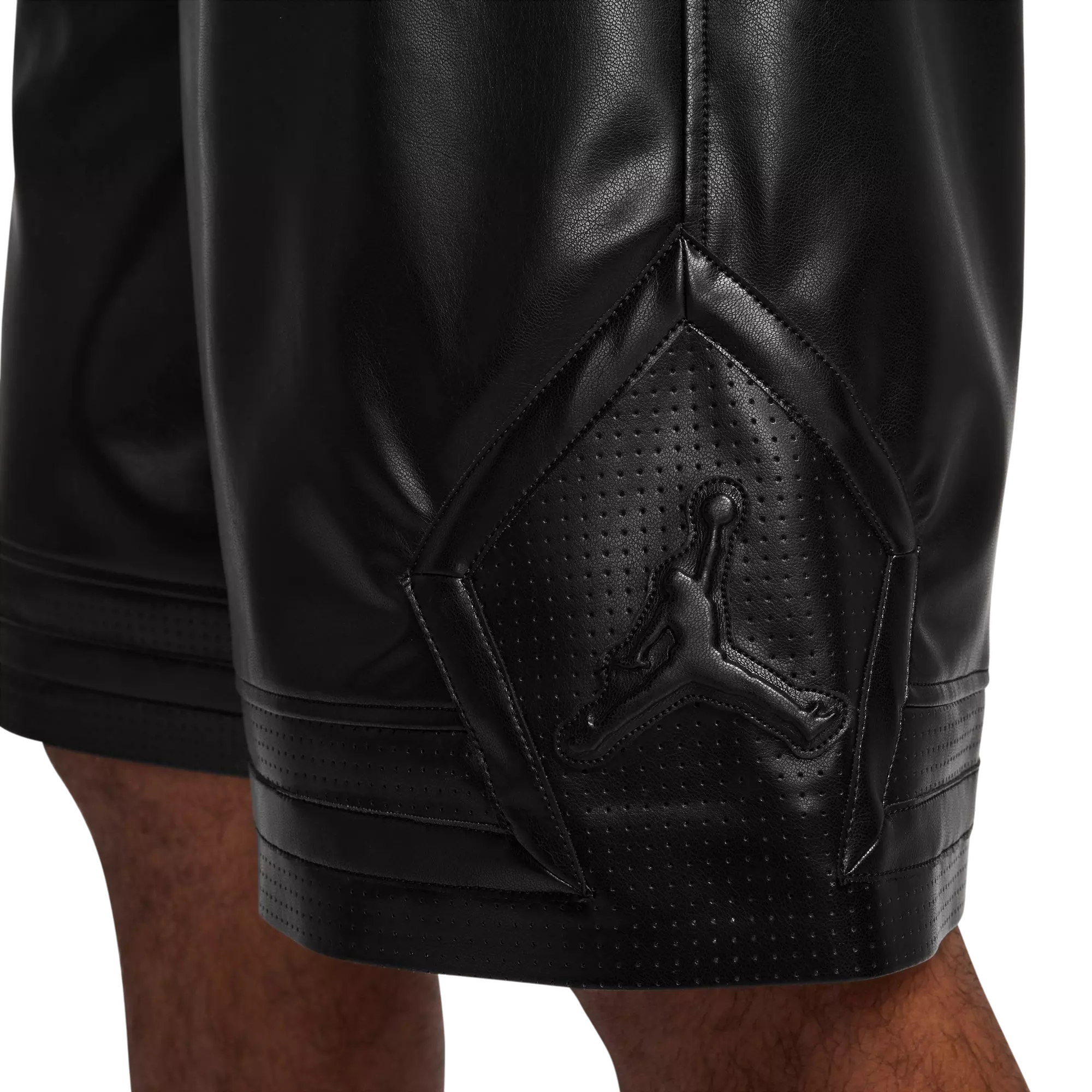 Jordan Men's Vegan Leather Diamond Shorts - BLACK