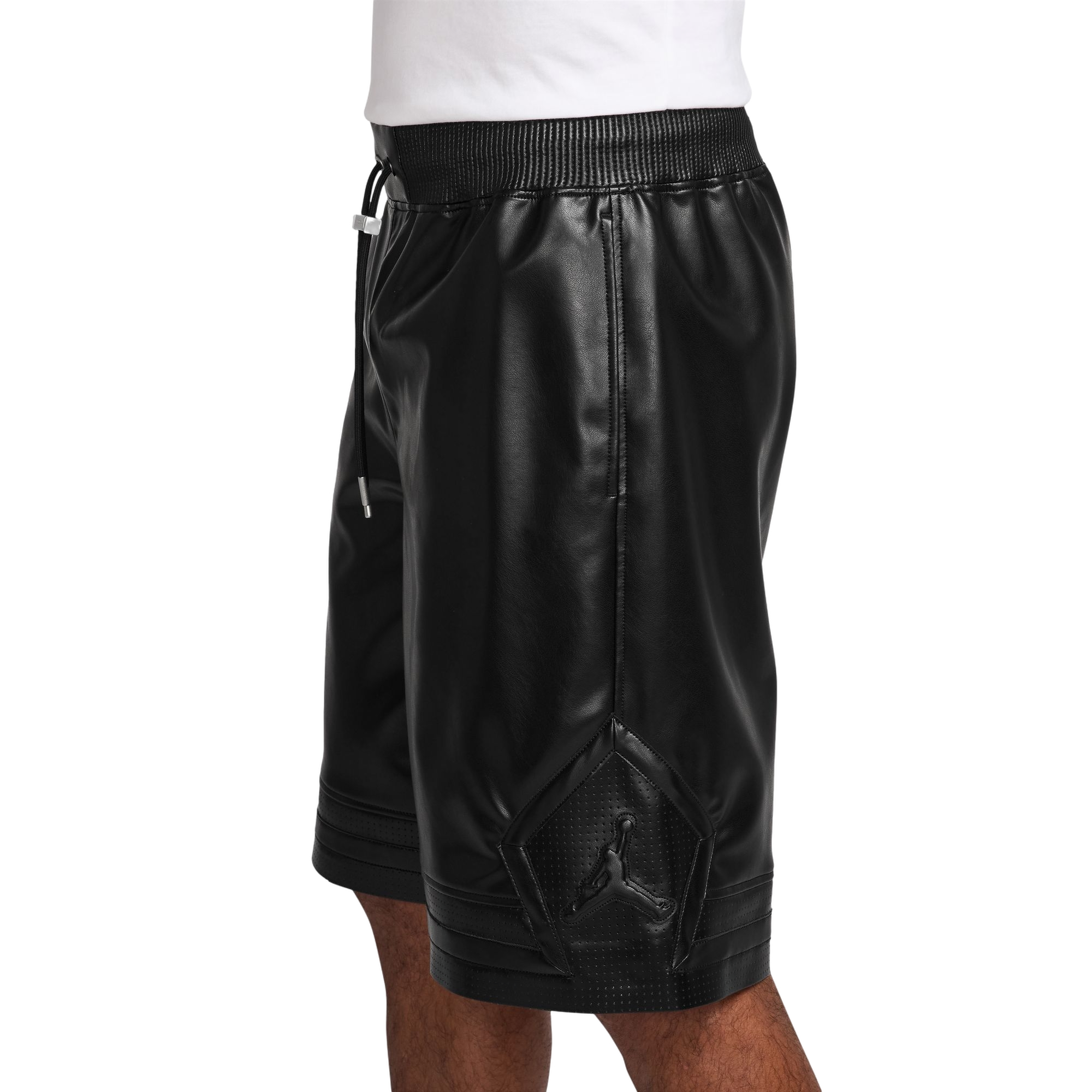 Jordan Men's Vegan Leather Diamond Shorts - BLACK Thumbnail View 4