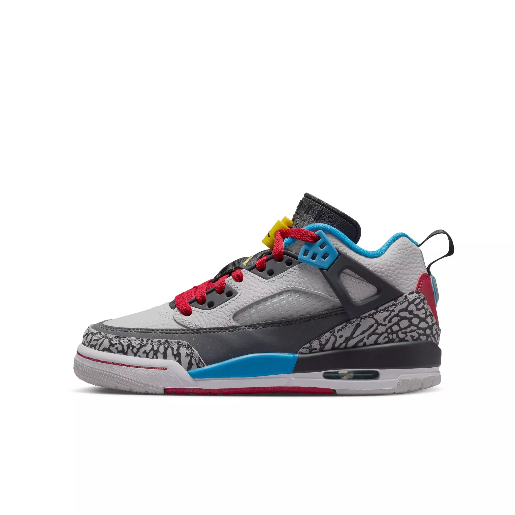 Jordan Spizike Low SE "Neutral Grey/Varsity Maize/Surf Blue" Grade School Boys' Shoe - GREY/BLUE/BLACK