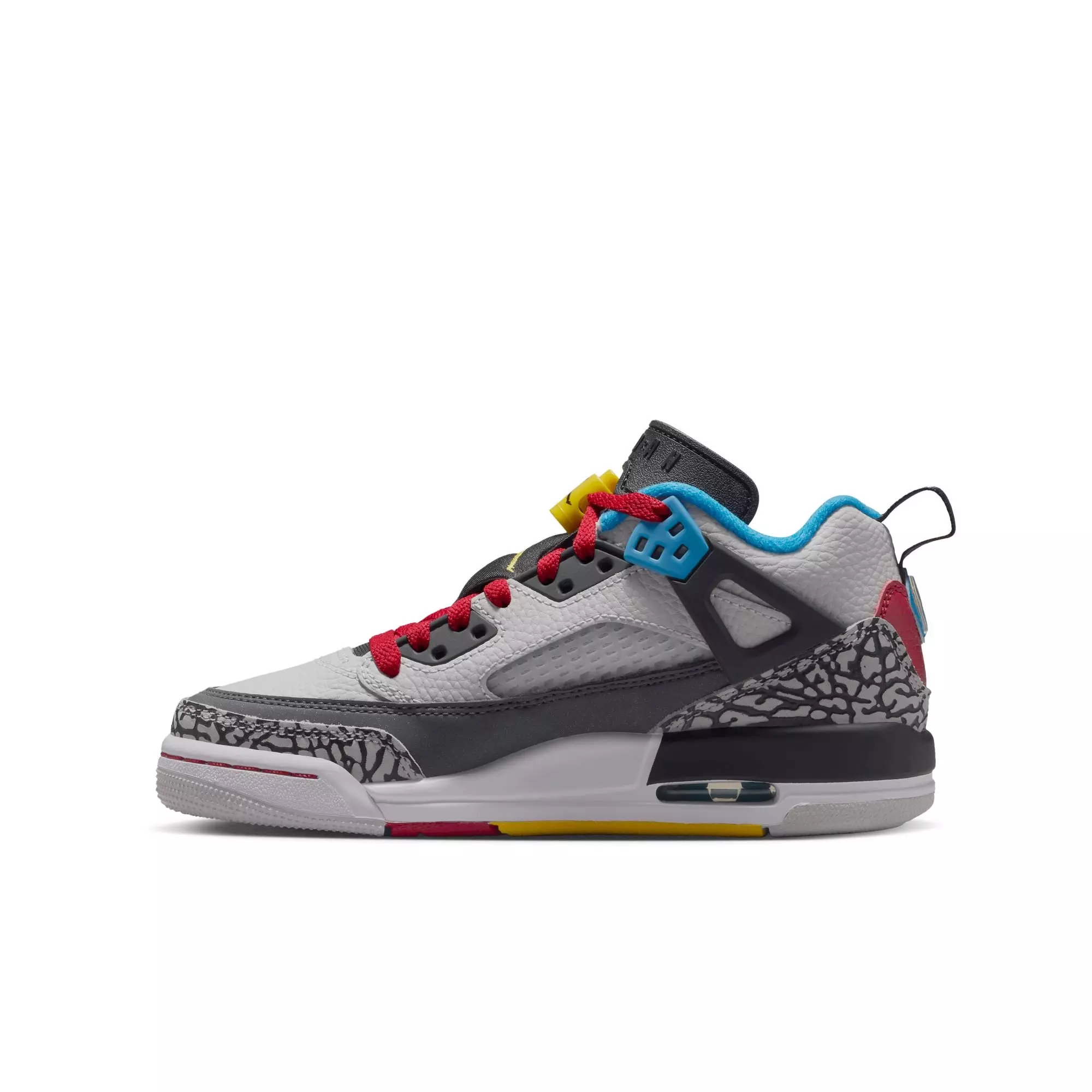 Jordan Spizike Low SE "Neutral Grey/Varsity Maize/Surf Blue" Grade School Boys' Shoe - GREY/BLUE/BLACK