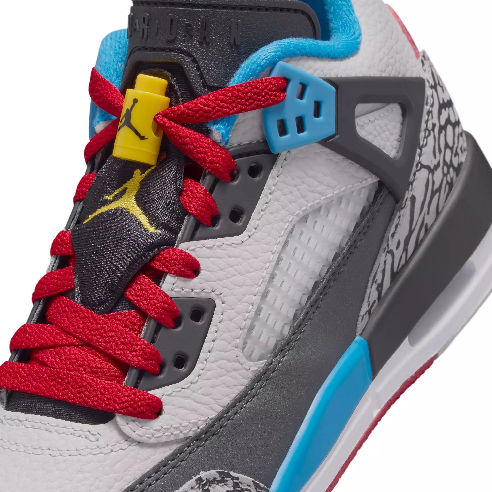 Jordan Spizike Low SE "Neutral Grey/Varsity Maize/Surf Blue" Grade School Boys' Shoe - GREY/BLUE/BLACK
