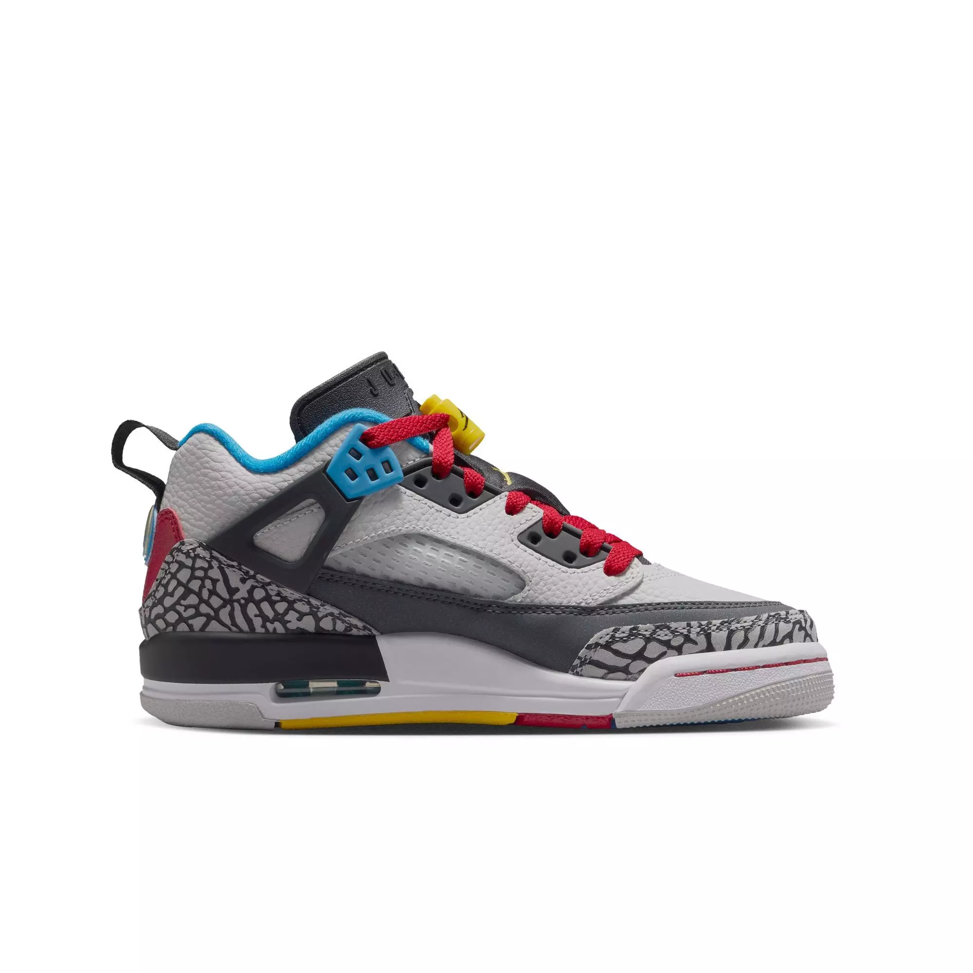 Jordan Spizike Low SE "Neutral Grey/Varsity Maize/Surf Blue" Grade School Boys' Shoe - GREY/BLUE/BLACK