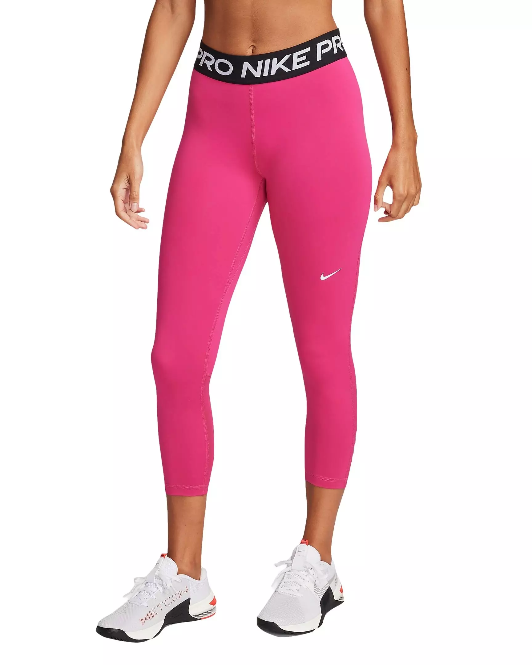 Nike Women's Pro 365 Mid-Rise Cropped Mesh Panel Leggings - Pink - PINK