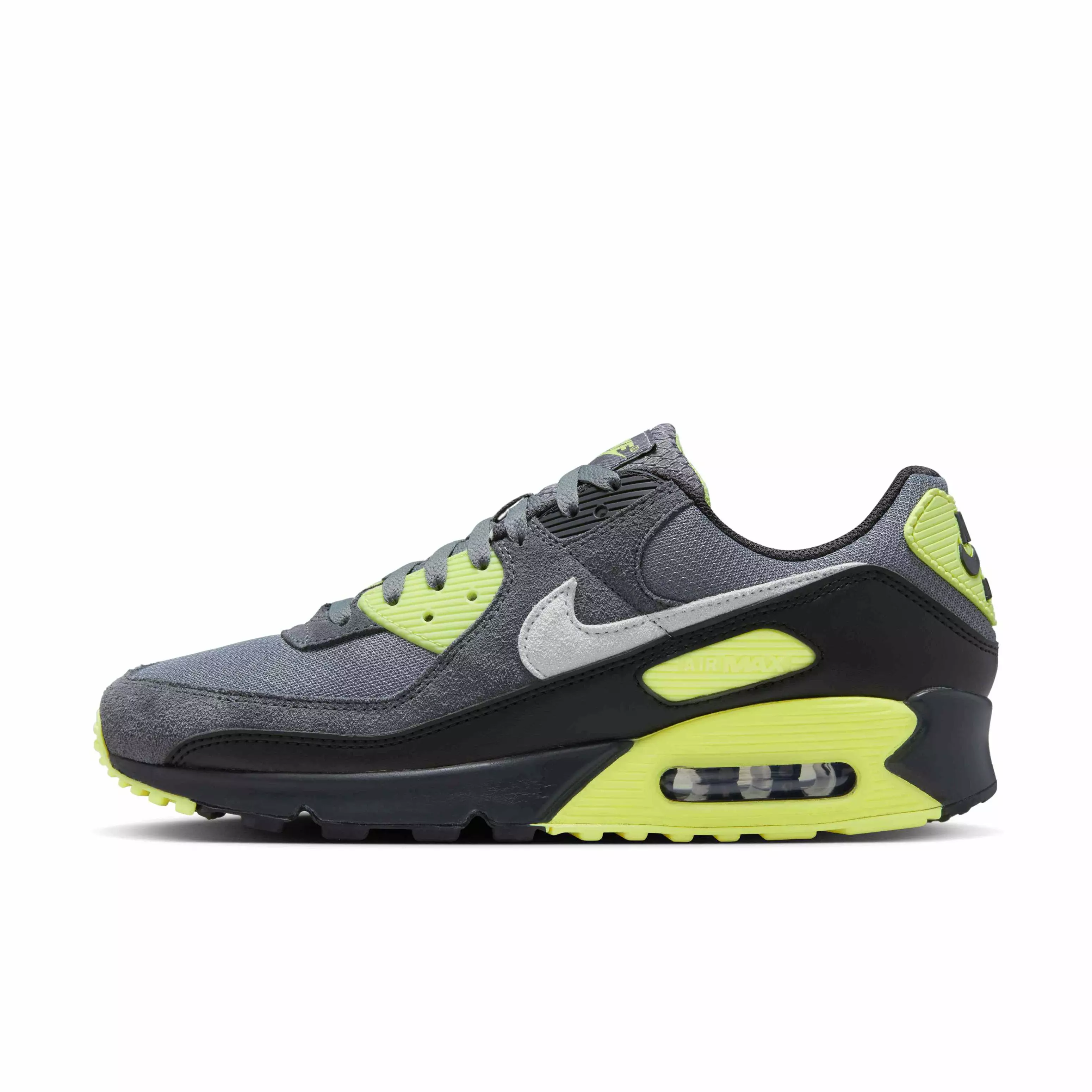 Nike Air Max 90 "Smoke Grey/Light Lemon Twist/Black/Photon Dust" Men's Shoe - GREY/LT LEMON/BLACK/DUST