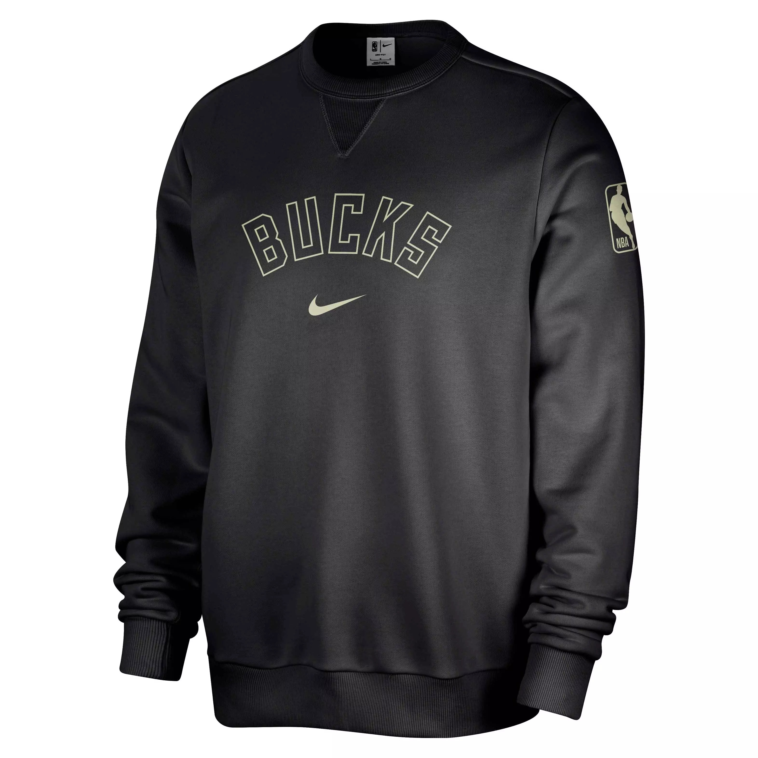 Nike Men's Dri-FIT NBA Milwaukee Bucks Standard Issue Crew-Neck Sweatshirt -Black - BLACK