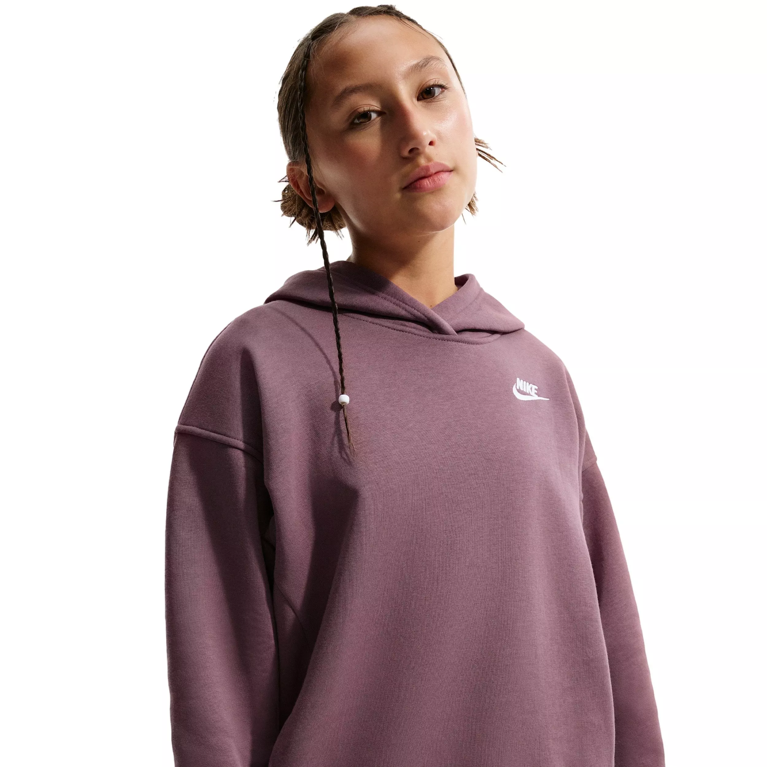 Nike Big Girls' Sportswear Club Fleece Oversized Pullover Hoodie -Tattoo Purple - TATTOO PURPLE