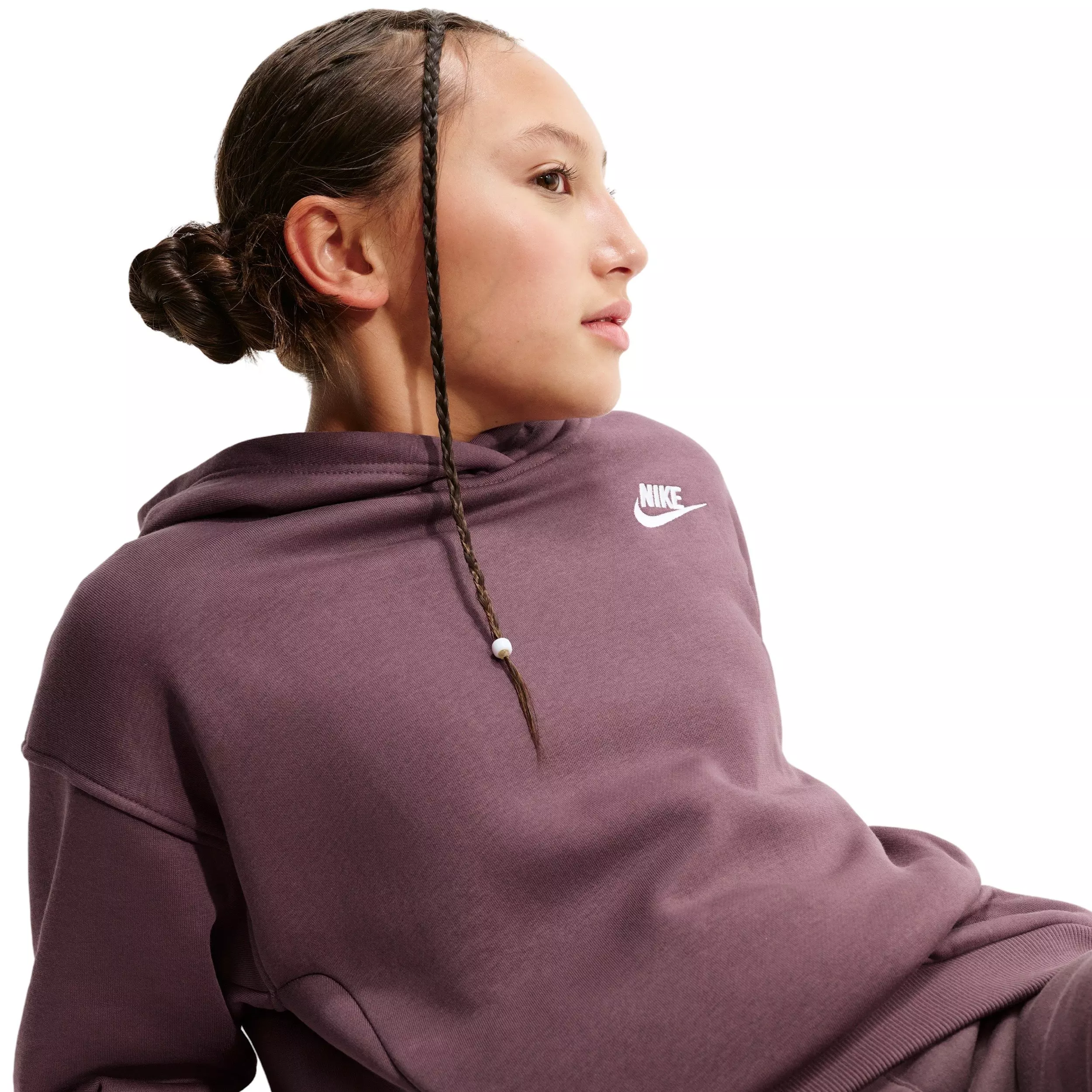 Nike Big Girls' Sportswear Club Fleece Oversized Pullover Hoodie - Tattoo Purple - TATTOO PURPLE