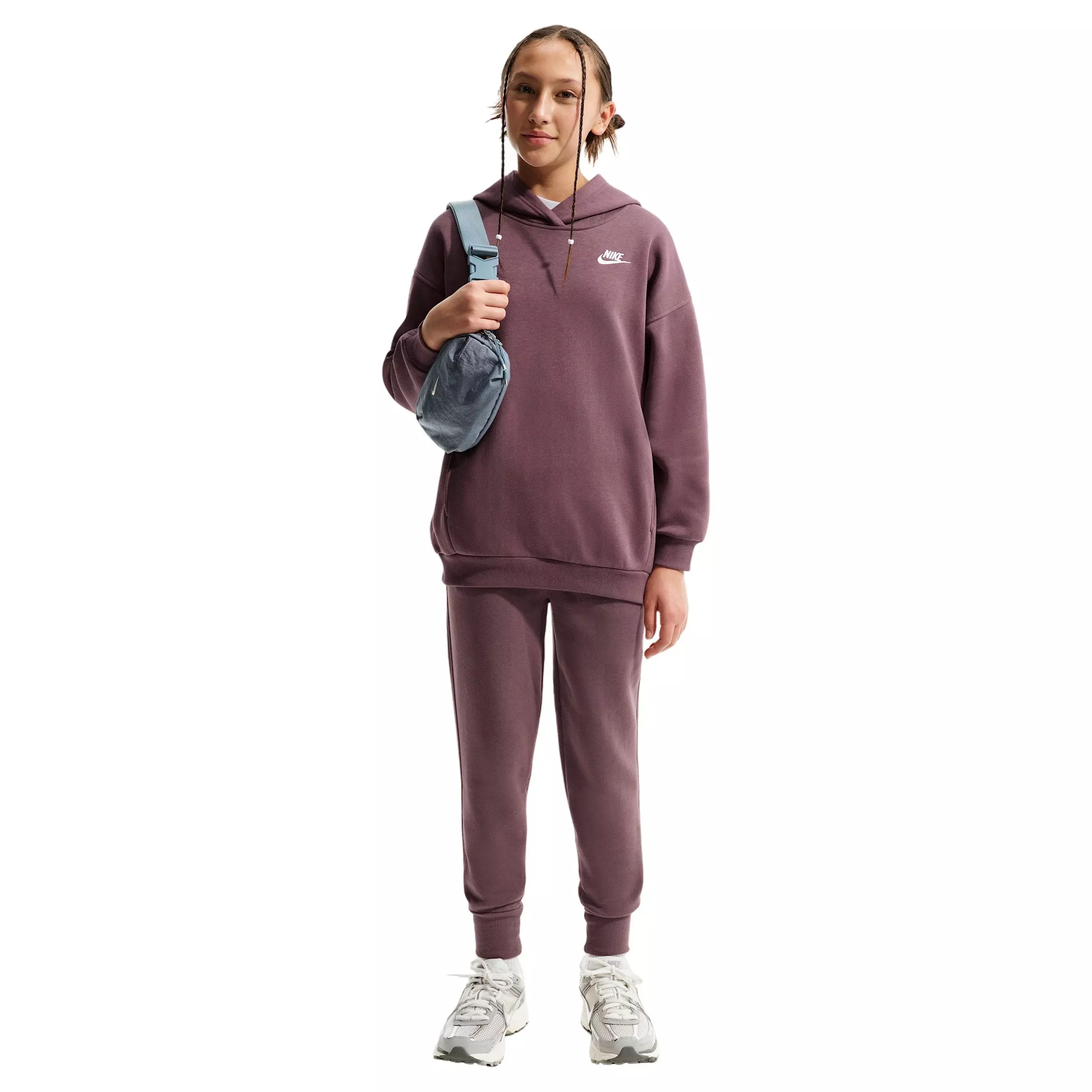 Nike Big Girls' Sportswear Club Fleece Oversized Pullover Hoodie - Tattoo Purple - TATTOO PURPLE