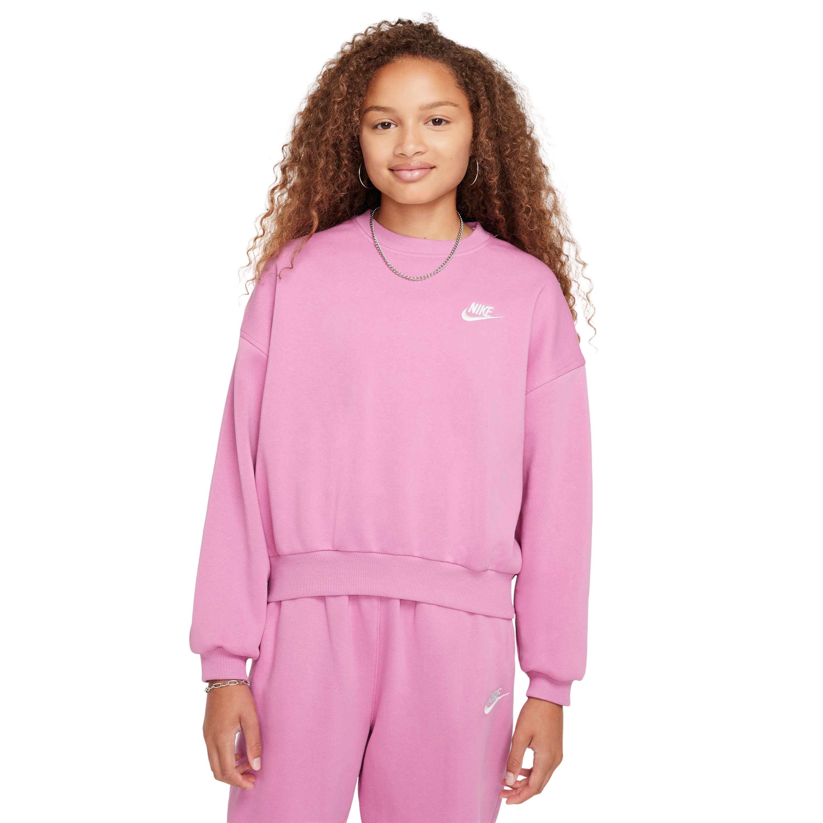 Nike Big Girls' Sportswear Club Fleece Boxy Crew-Neck LBR Lightweight Sweatshirt - PINK Thumbnail View 1