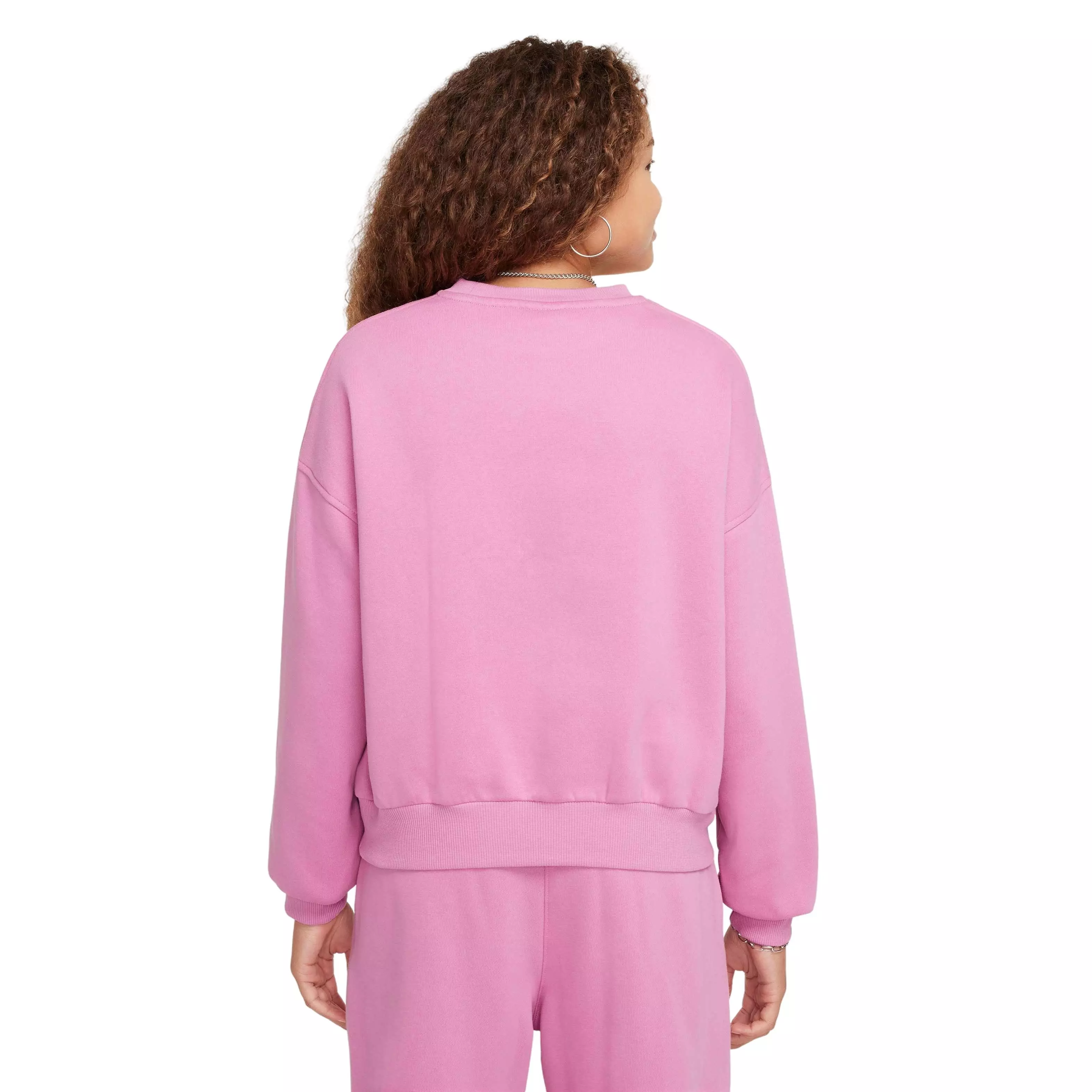 Nike Big Girls' Sportswear Club Fleece Boxy Crew-Neck LBR Sweatshirt - PINK