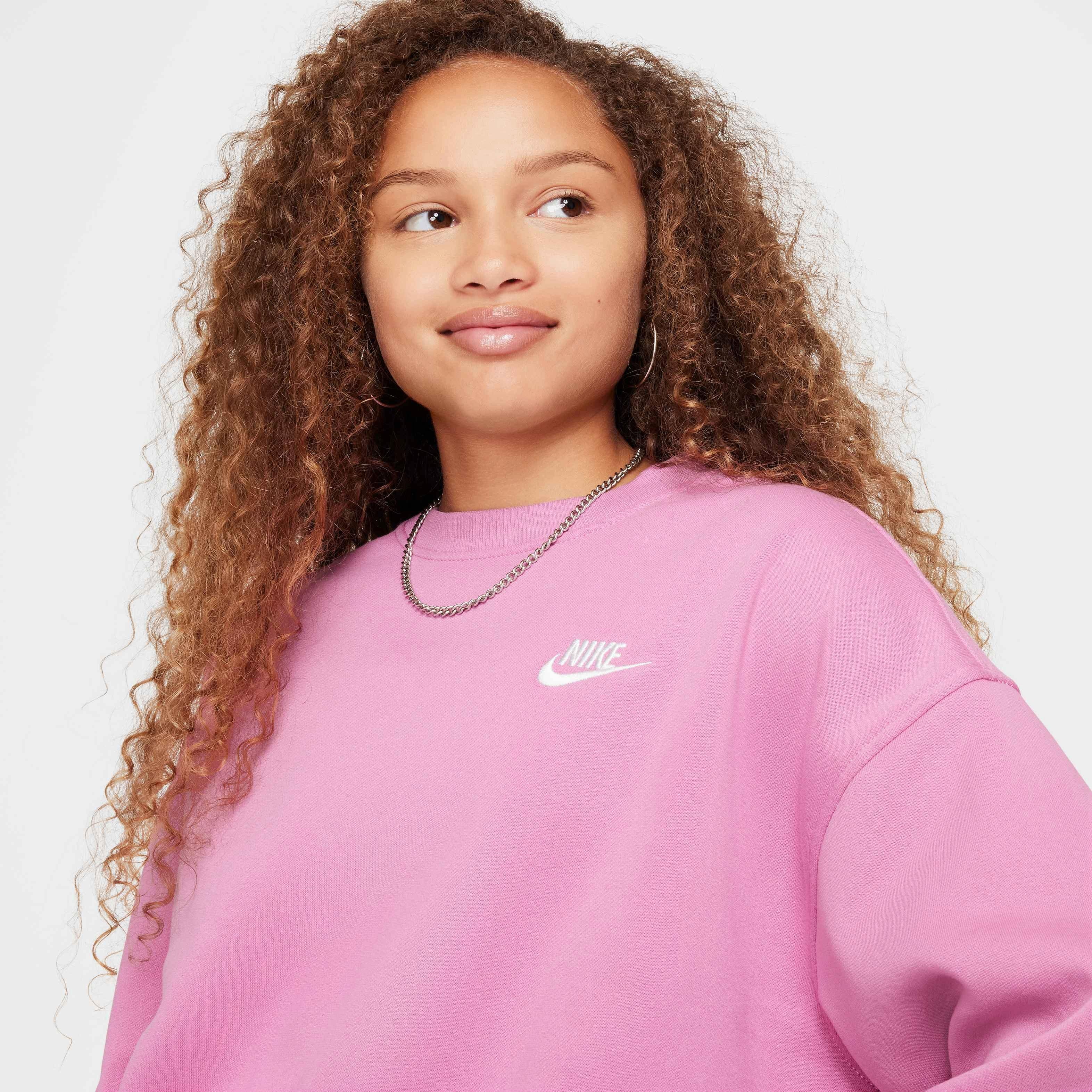Nike Big Girls' Sportswear Club Fleece Boxy Crew-Neck LBR Lightweight Sweatshirt - PINK Thumbnail View 3