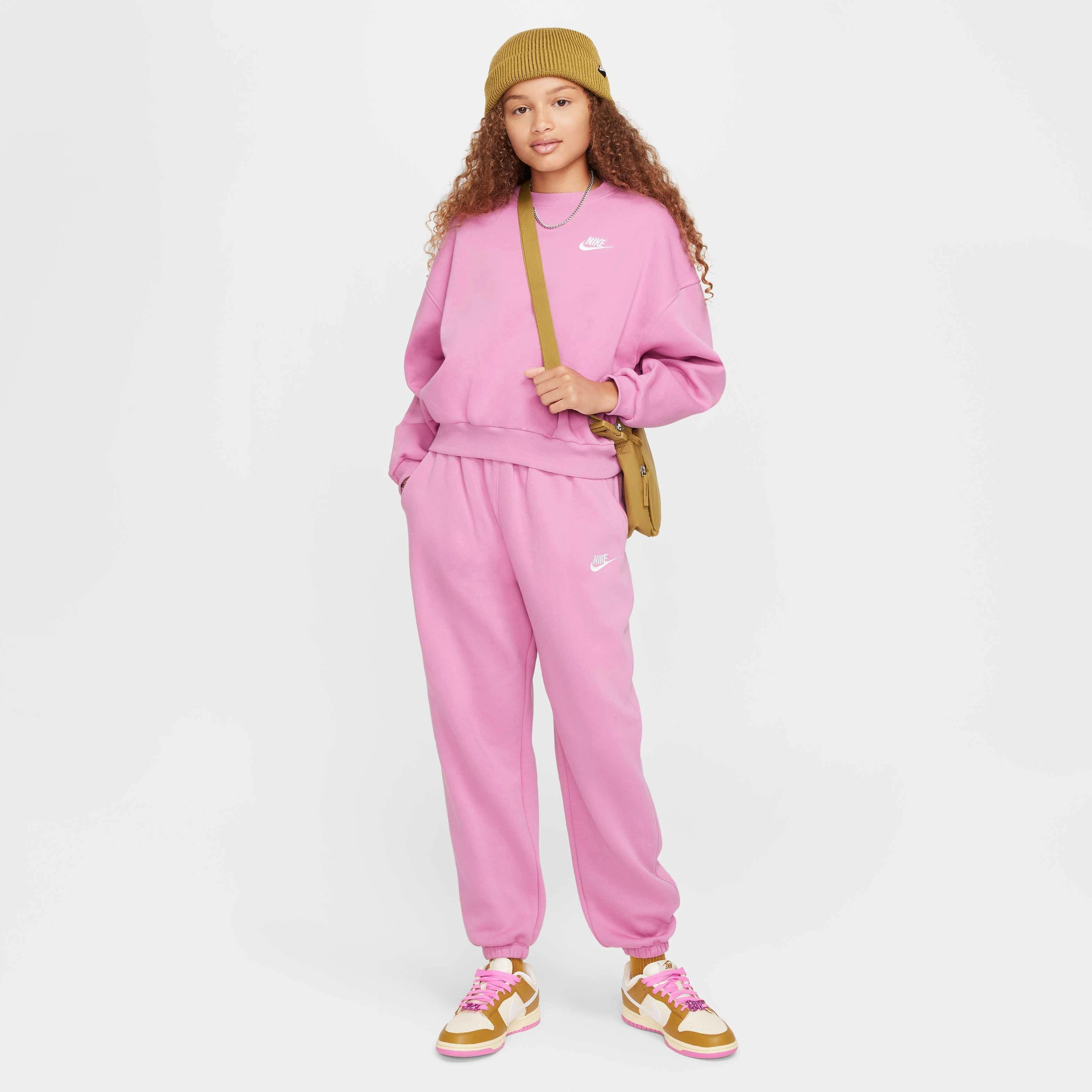 Nike Big Girls' Sportswear Club Fleece Boxy Crew-Neck LBR Lightweight Sweatshirt - PINK Thumbnail View 4