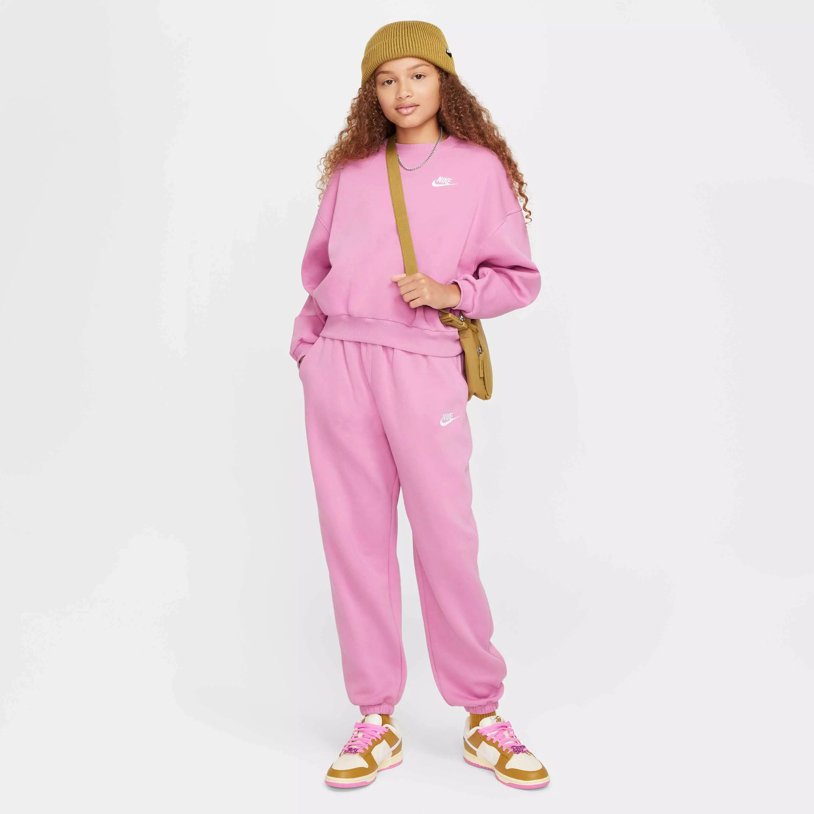 Nike Big Girls' Sportswear Club Fleece Boxy Crew-Neck LBR Sweatshirt - PINK