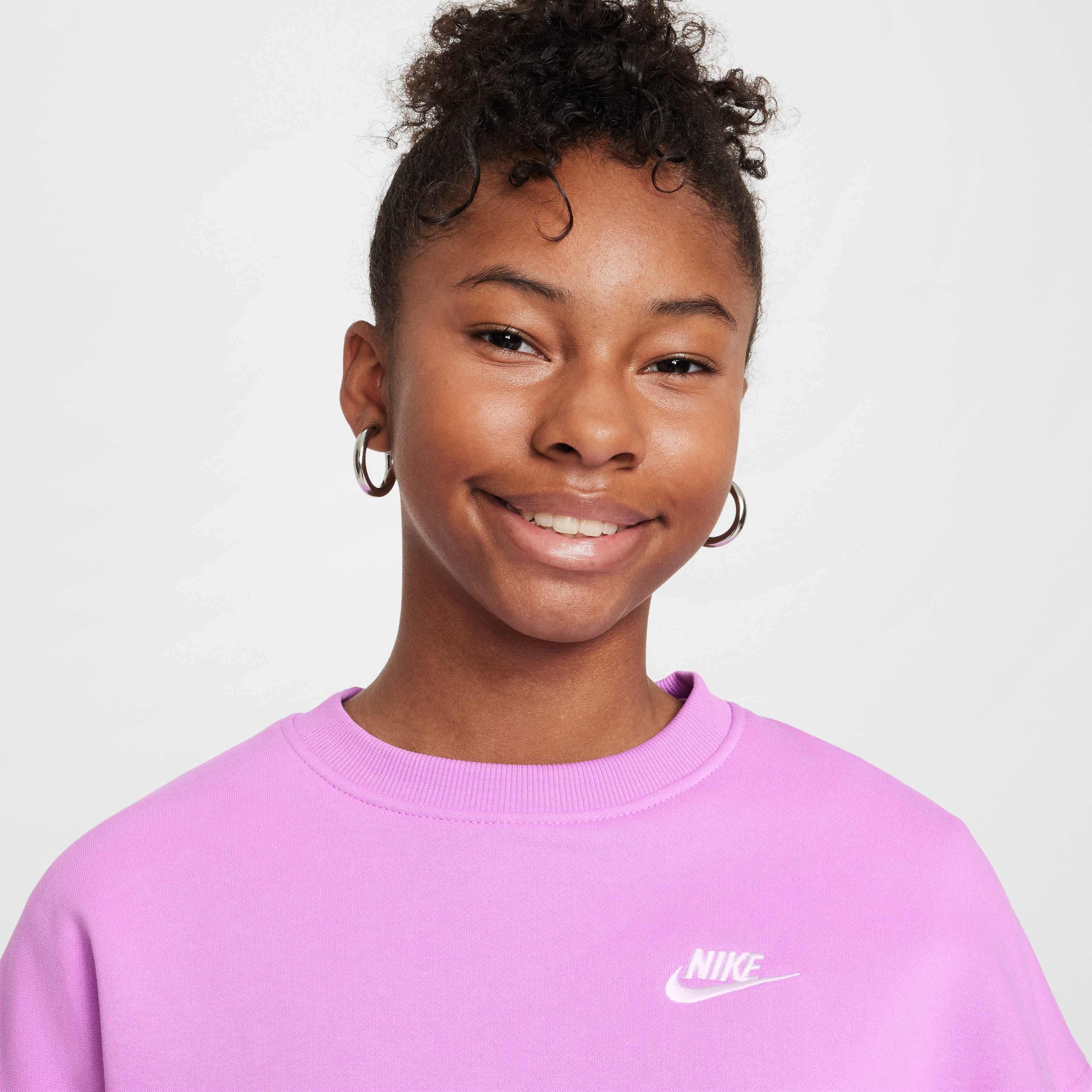 Nike Big Girls' Sportswear Club Fleece Boxy Crew-Neck LBR Sweatshirt - FUCHSIA Thumbnail View 3