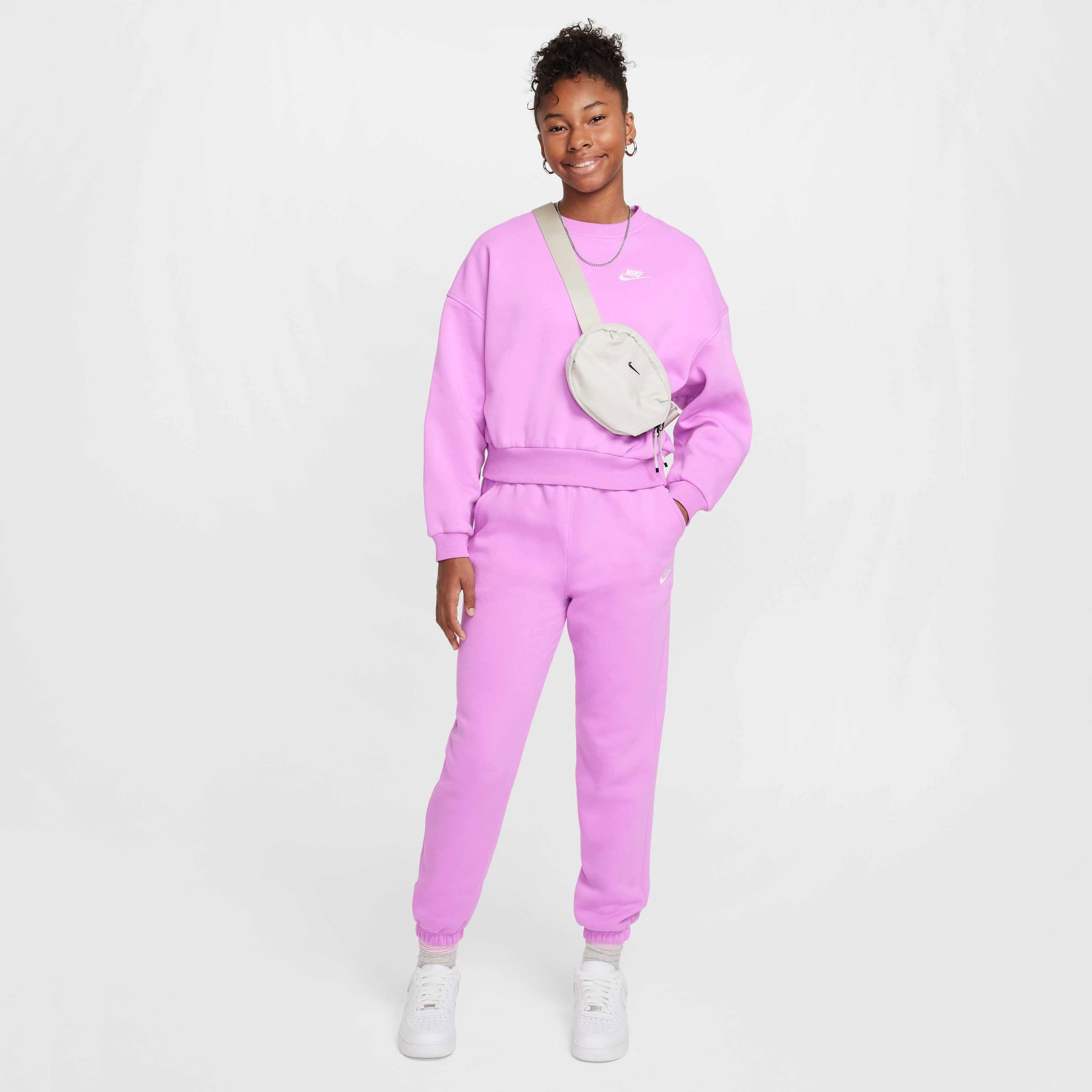 Nike Big Girls' Sportswear Club Fleece Boxy Crew-Neck LBR Lightweight Sweatshirt - FUCHSIA Thumbnail View 5