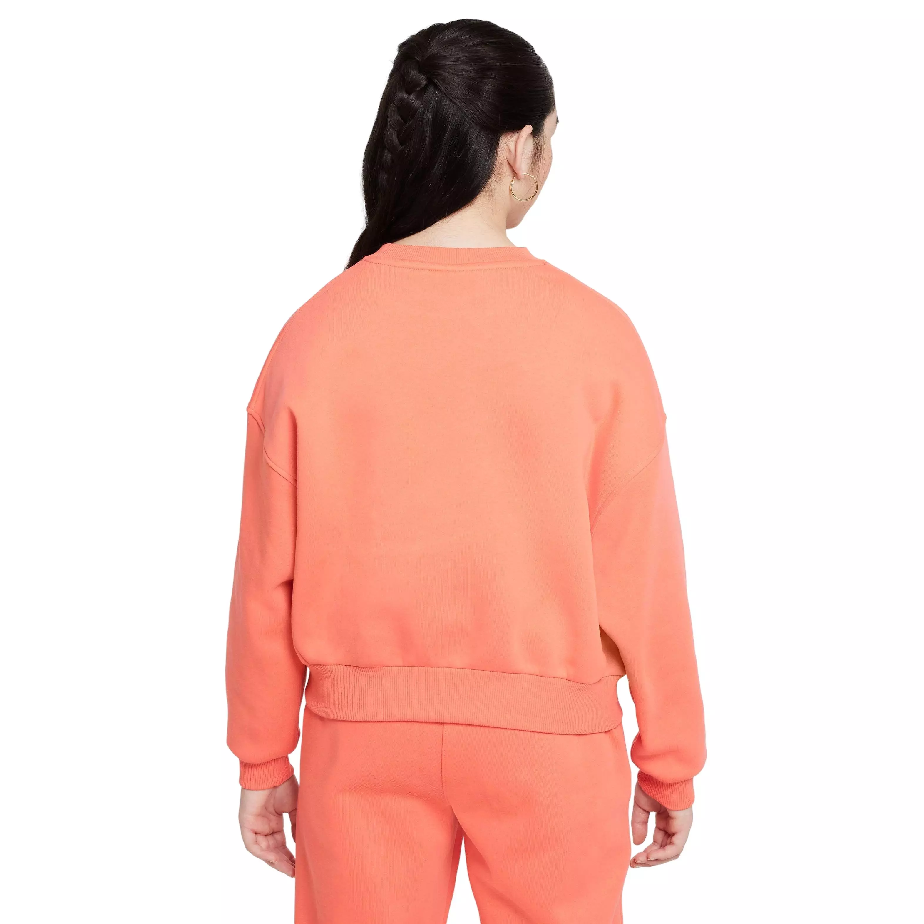 Nike Big Girls' Sportswear Club Fleece Boxy Crew-Neck LBR Sweatshirt - ORANGE