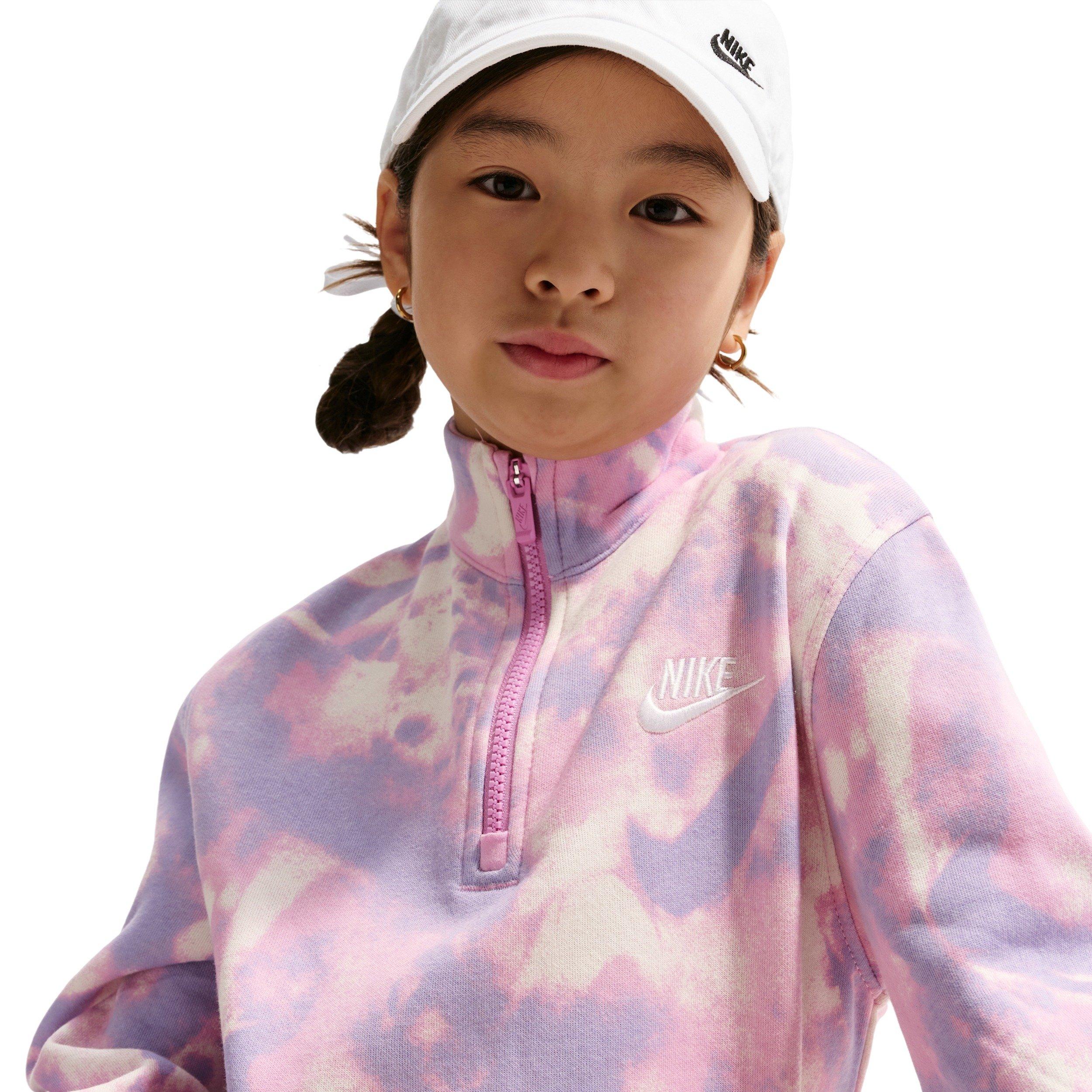Nike Big Girls' Sportswear Club Fleece Long-Sleeve Half-Zip Top -Pink/Purple - PINK/PURPLE Thumbnail View 3