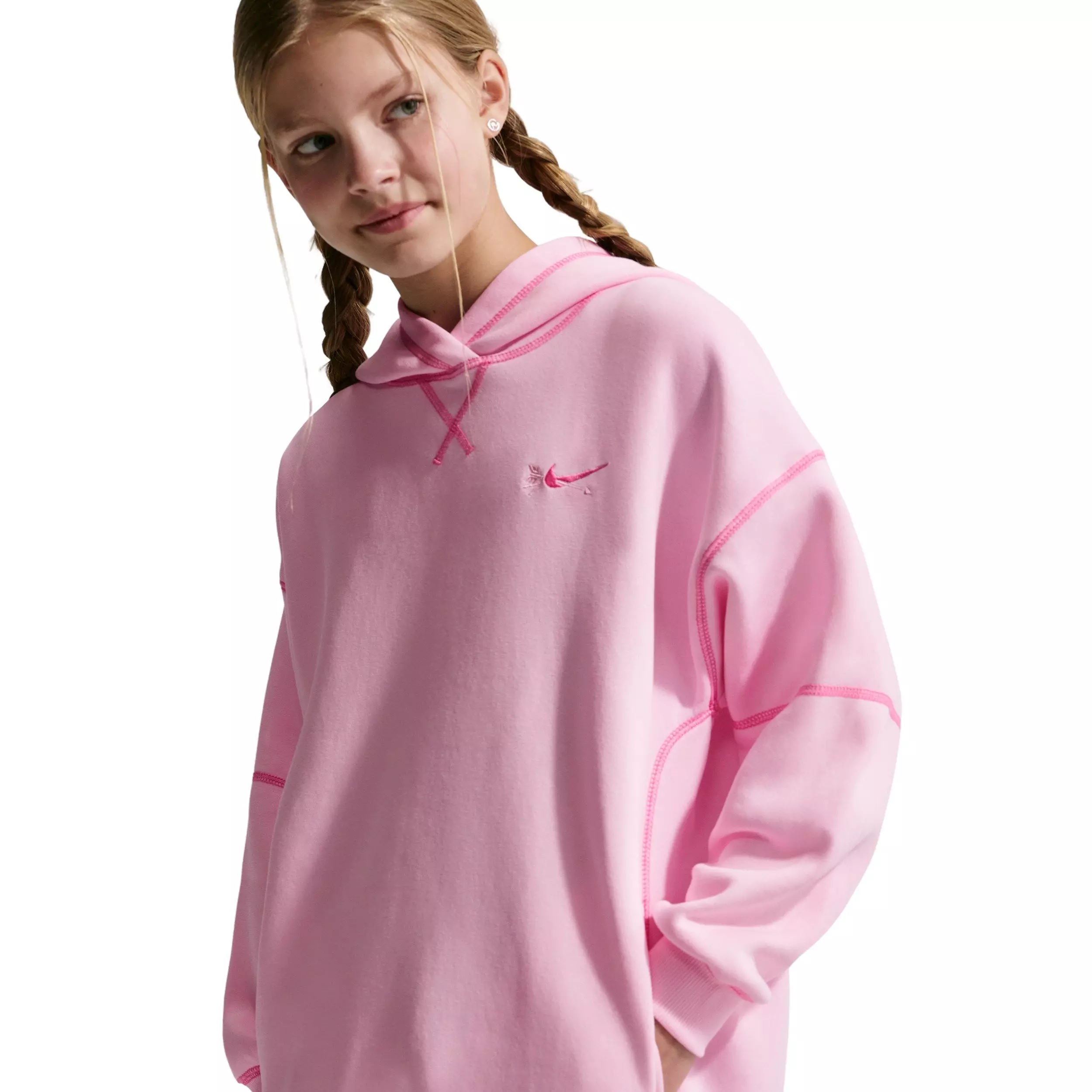 Nike Big Girls' Sportswear Club Fleece Oversized Pullover Hoodie -Pink - PINK