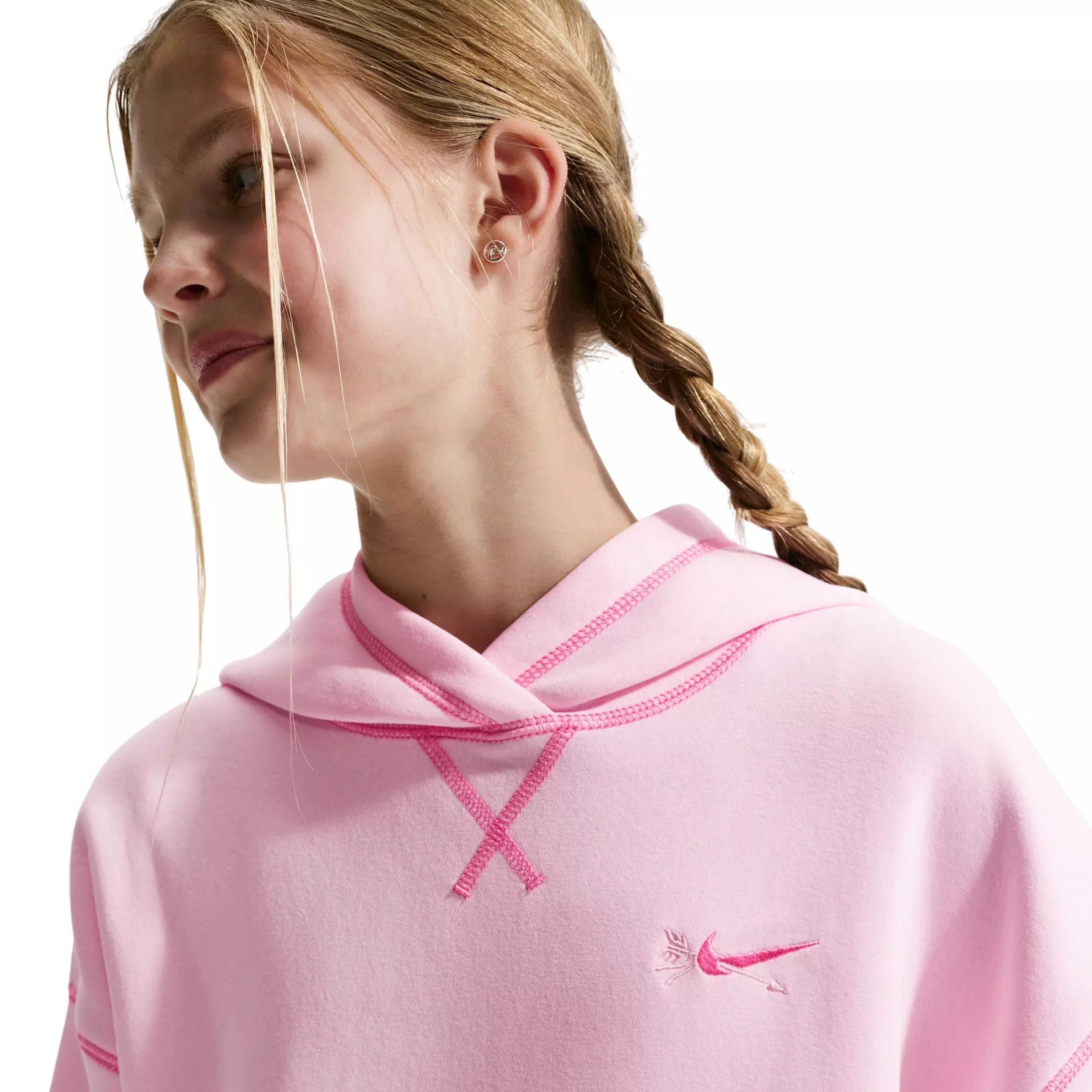 Nike Big Girls' Sportswear Club Fleece Oversized Pullover Hoodie -Pink - PINK