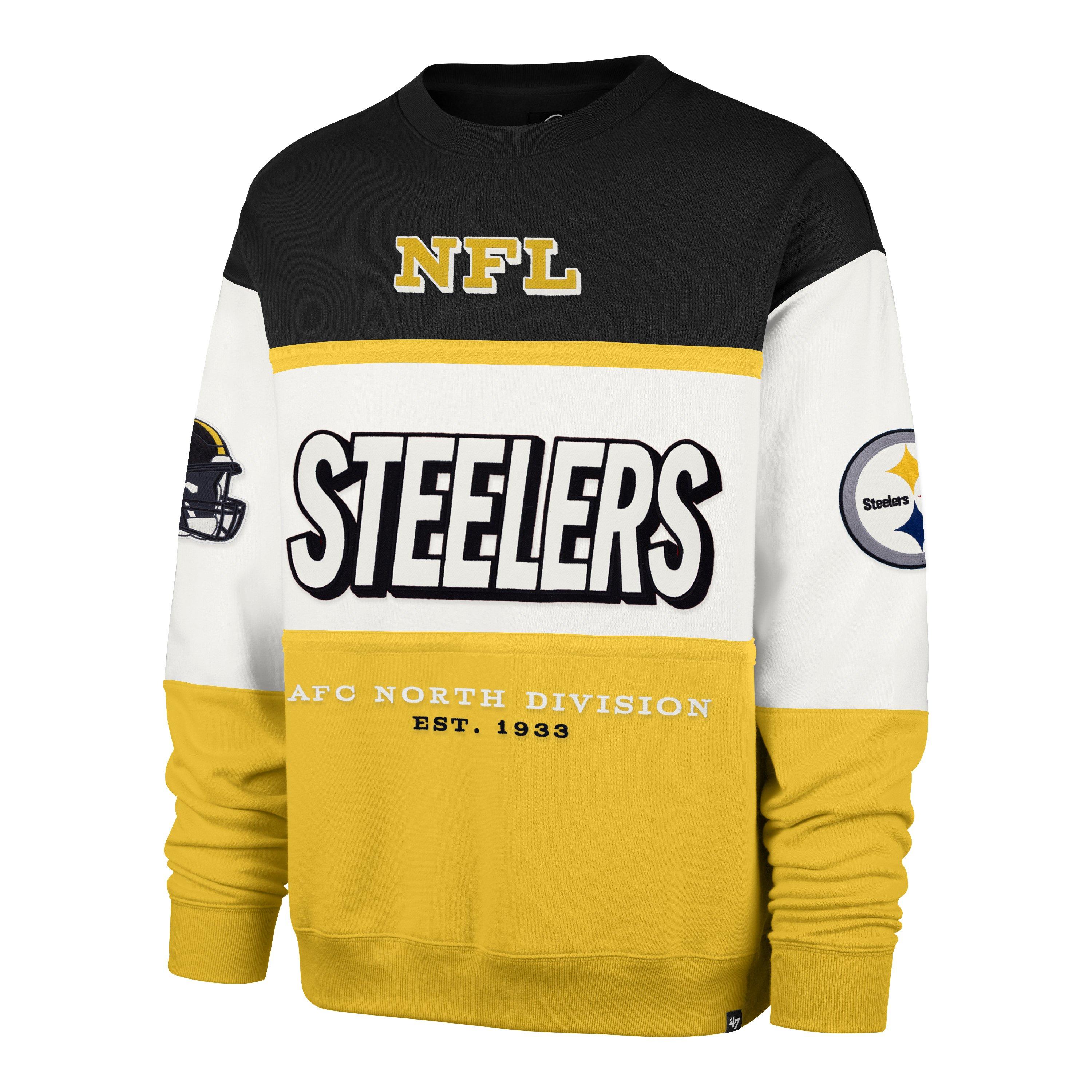 '47 Pittsburgh Steelers Maximalist Crew Fleece Sweater-Black - BLACK Thumbnail View 1
