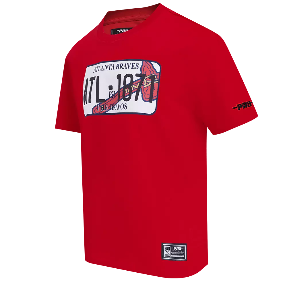 Pro Standard Men's Atlanta Braves License Plate Short Sleeve Tee-Red - RED