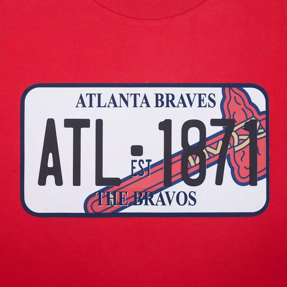 Pro Standard Men's Atlanta Braves License Plate Short Sleeve Tee-Red - RED