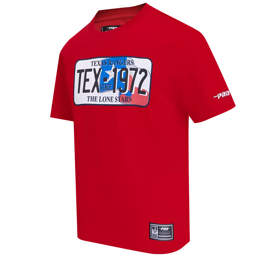 Pro Standard Men's Texas Rangers License Plate Short Sleeve Tee-Red - RED
