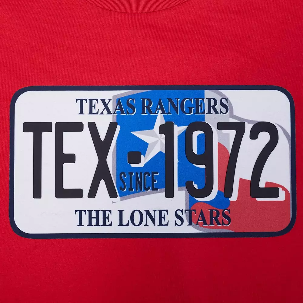 Pro Standard Men's Texas Rangers License Plate Short Sleeve Tee-Red - RED