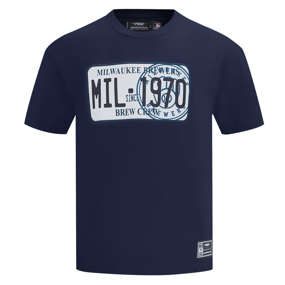 Pro Standard Milwaukee Brewers License Plate Short Sleeve Tee-Navy - NAVY Thumbnail View 1