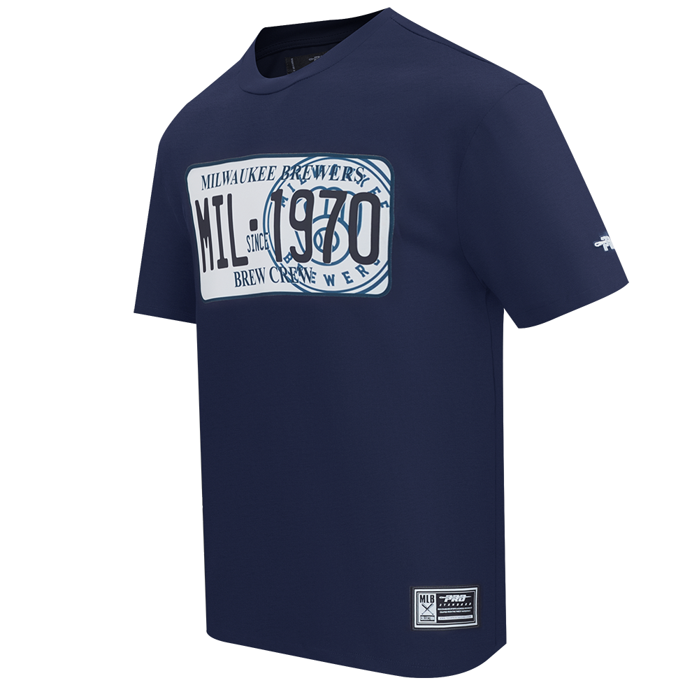 Pro Standard Milwaukee Brewers License Plate Short Sleeve Tee-Navy - NAVY Thumbnail View 3