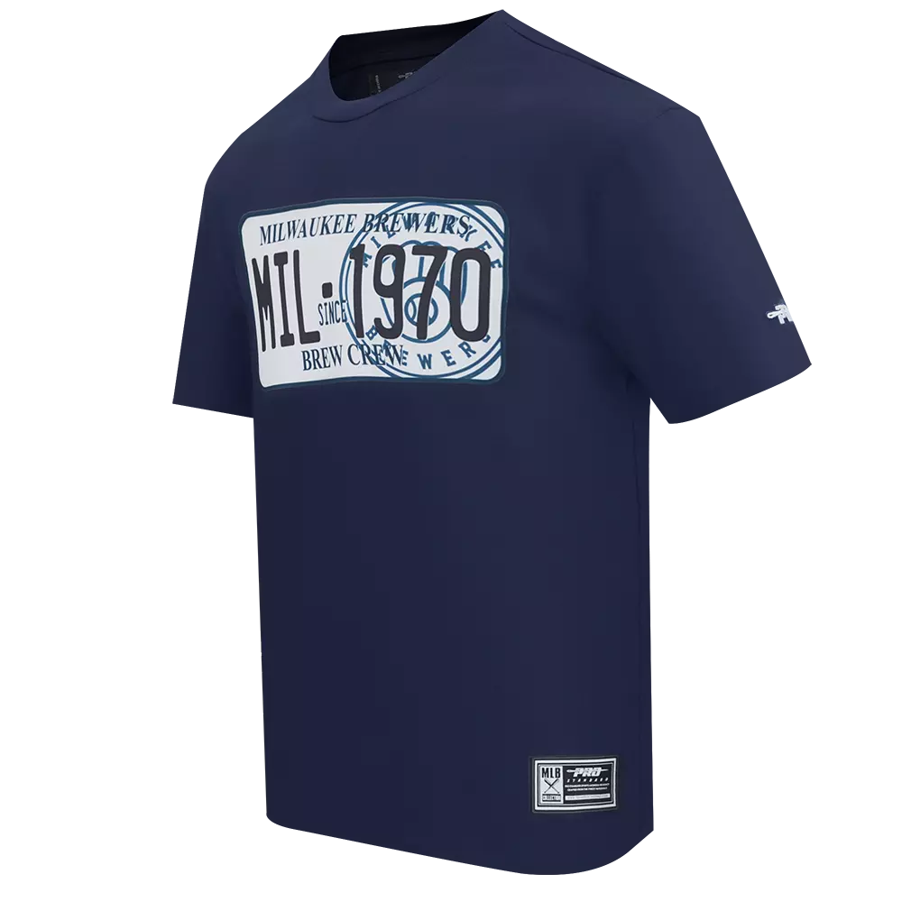 Pro Standard Milwaukee Brewers License Plate Short Sleeve Tee-Navy - NAVY