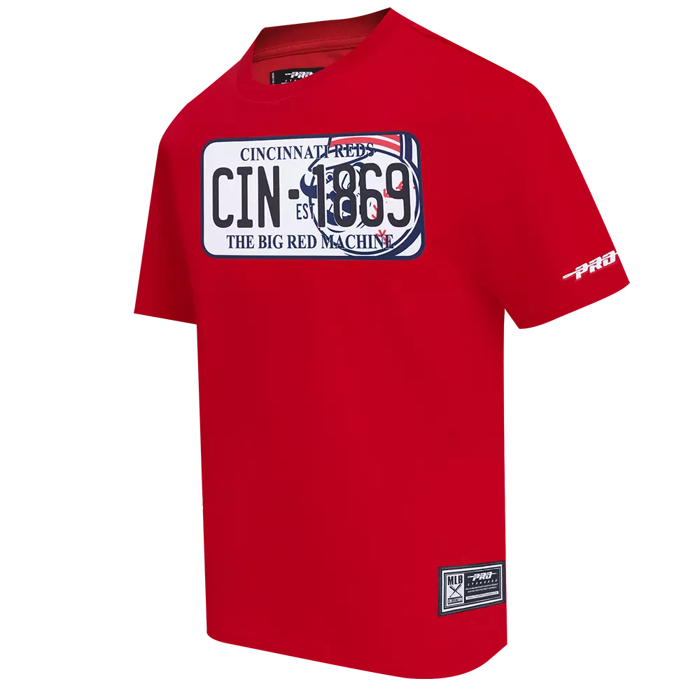 Pro Standard Men's Cincinnati Reds License Plate Short Sleeve Tee-Red - RED