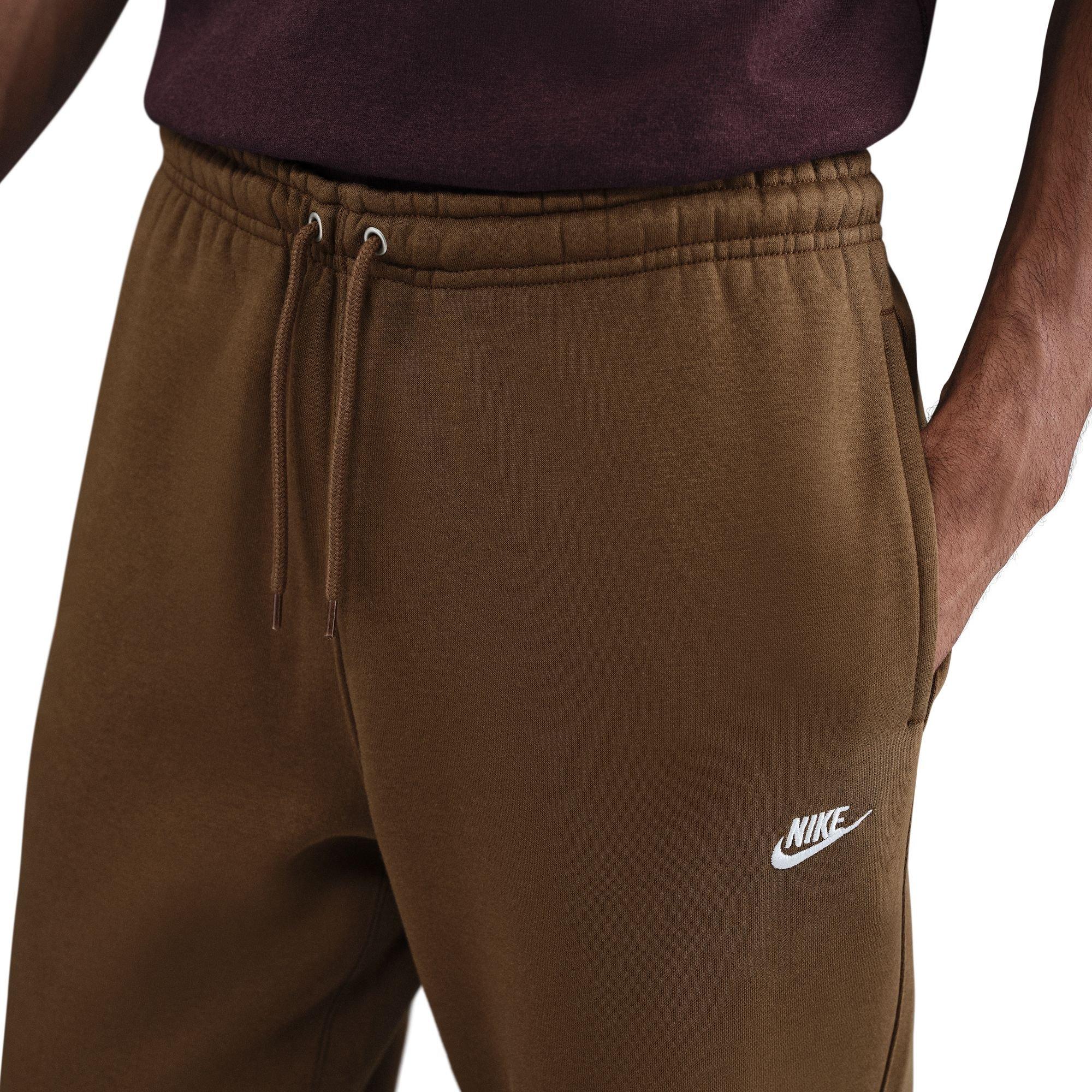 Nike Men's Club Open Hem Brushed Fleece Pants - Brown - BROWN Thumbnail View 3