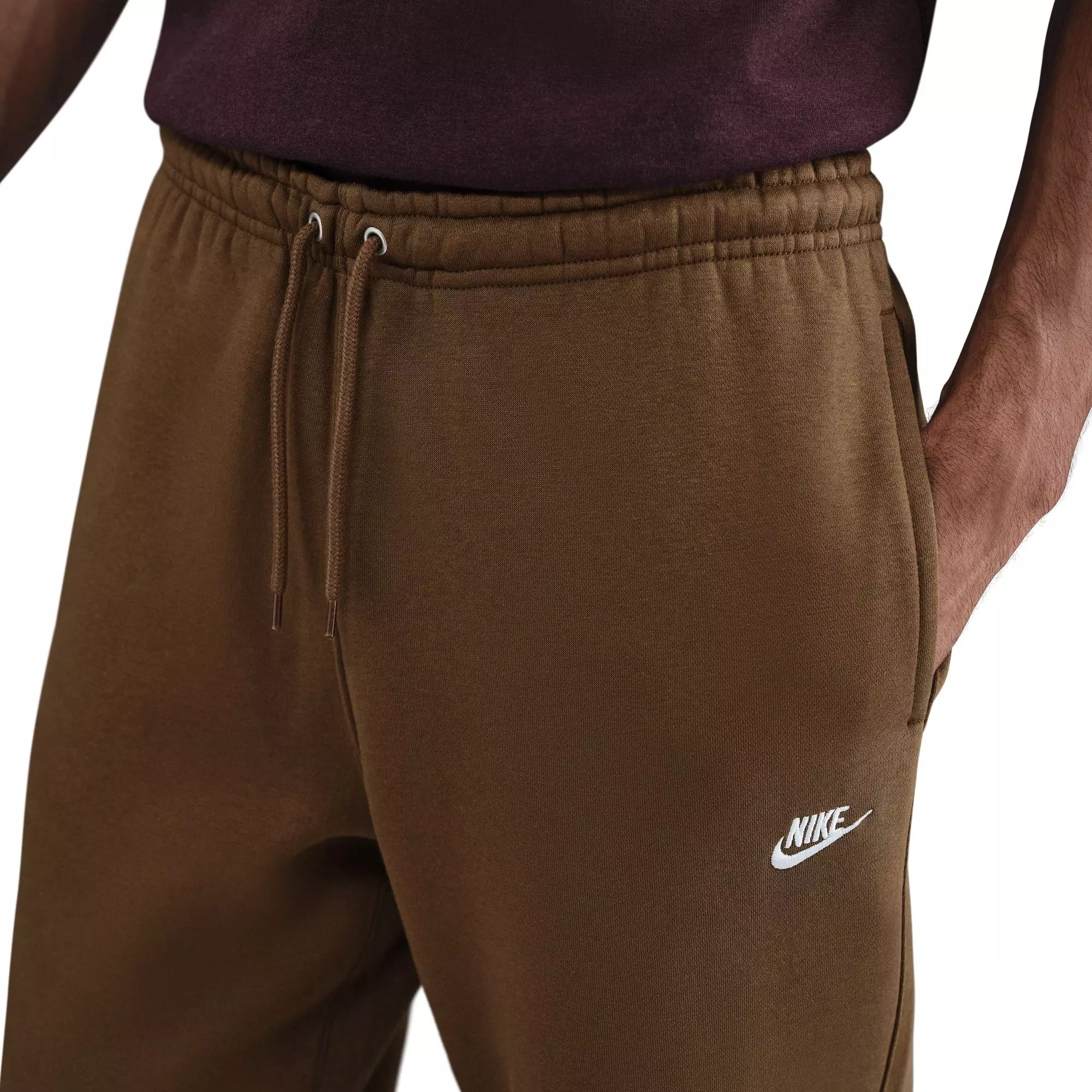 Nike Men's Club Open Hem Brushed Fleece Pants - Brown - BROWN