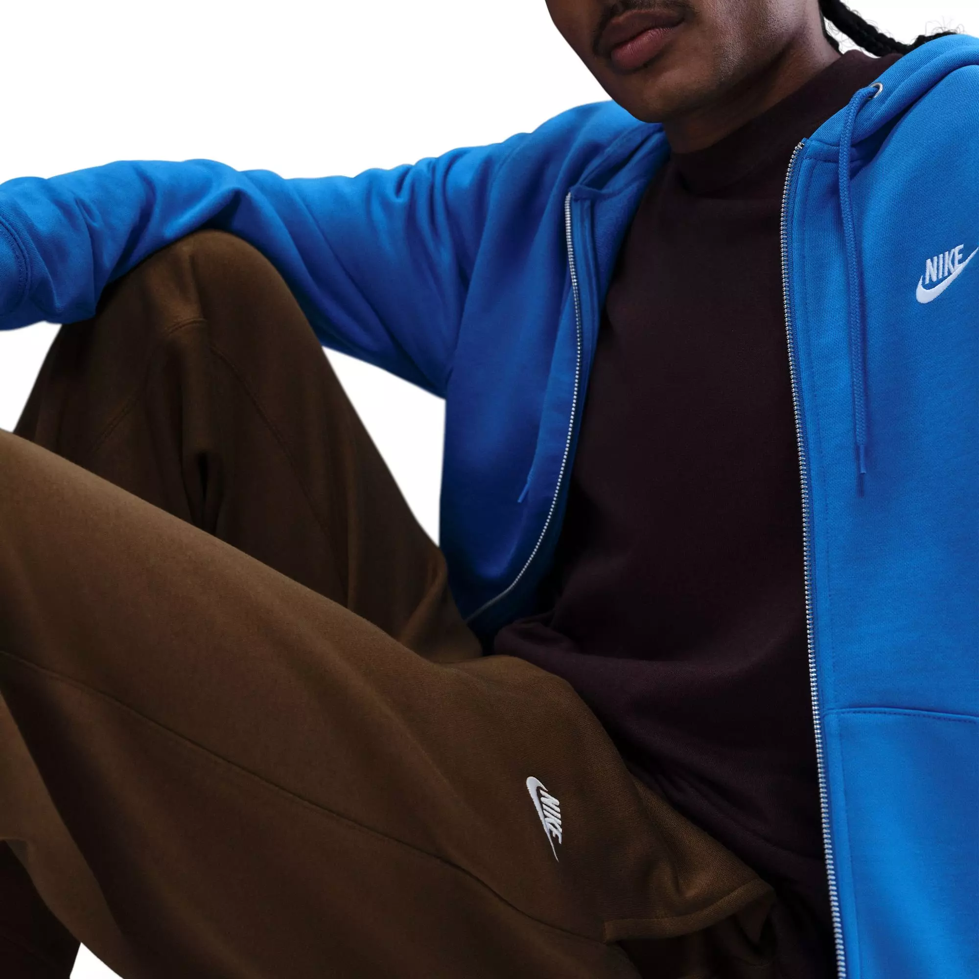 Nike Men's Club Open Hem Brushed Fleece Pants - Brown - BROWN