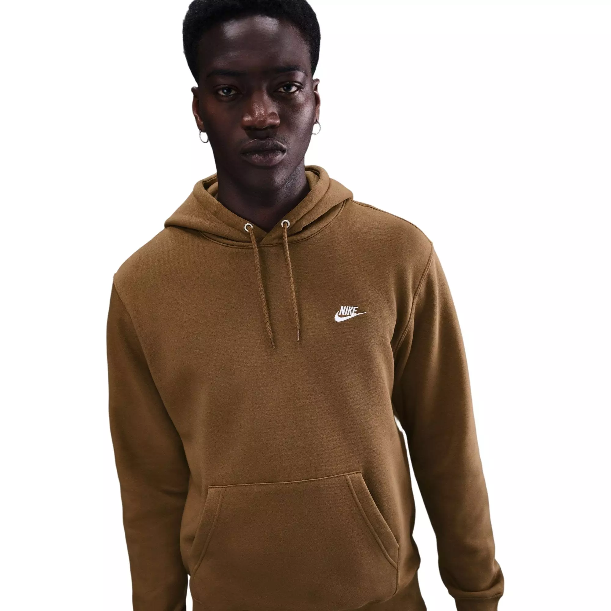 Nike Men's Club Fleece Pullover Hoodie-Brown - BROWN