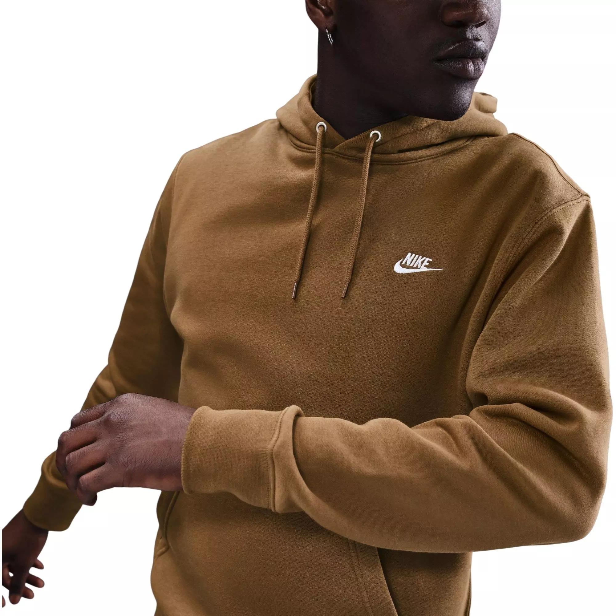 Nike Men's Club Fleece Pullover Hoodie-Brown - BROWN
