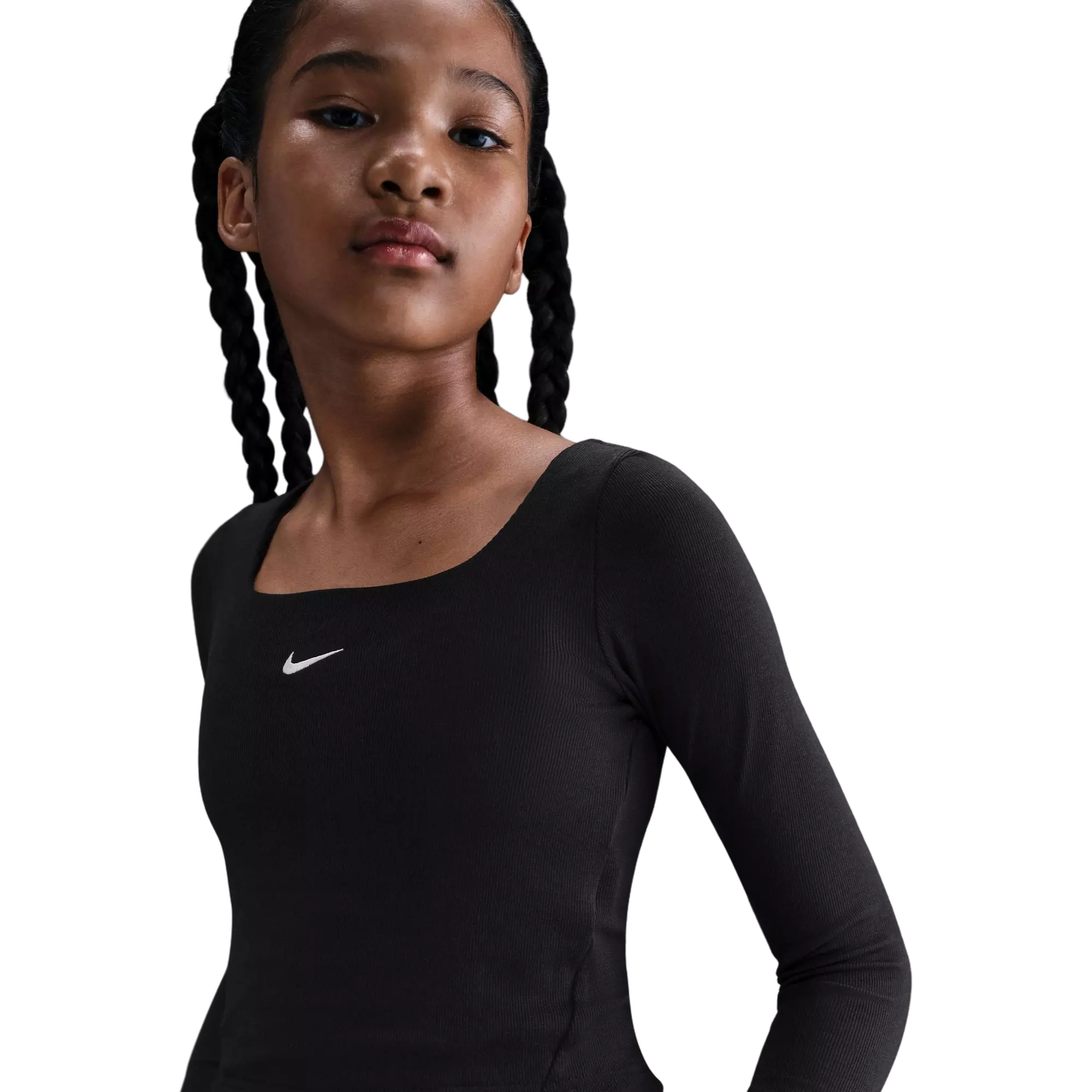 Nike Big Girls' Sportswear Long-Sleeve Square-Neck Top - BLACK