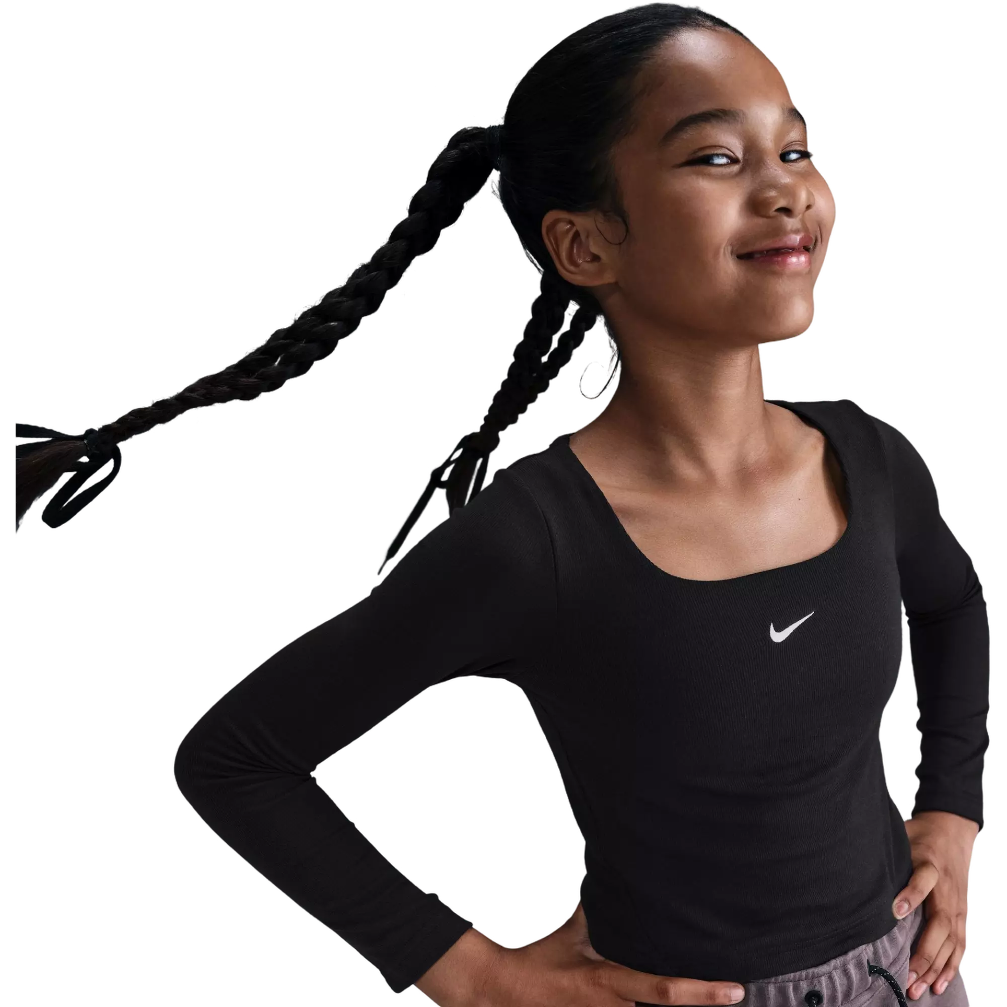 Nike Big Girls' Sportswear Long-Sleeve Square-Neck Top - BLACK