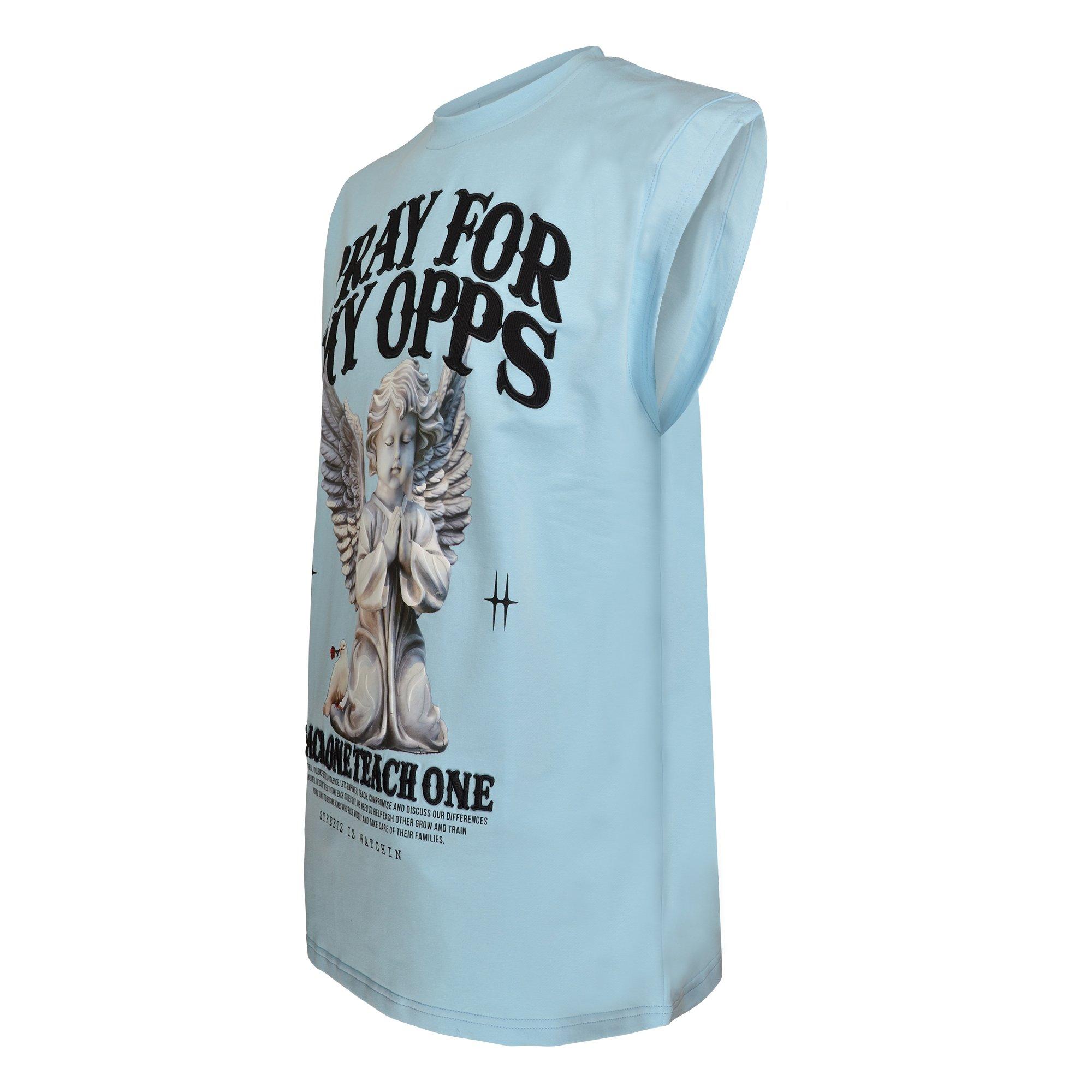Streetz Iz Watchin Men's Pray For My Opps Muscle Tee - Blue - LT BLUE Thumbnail View 3