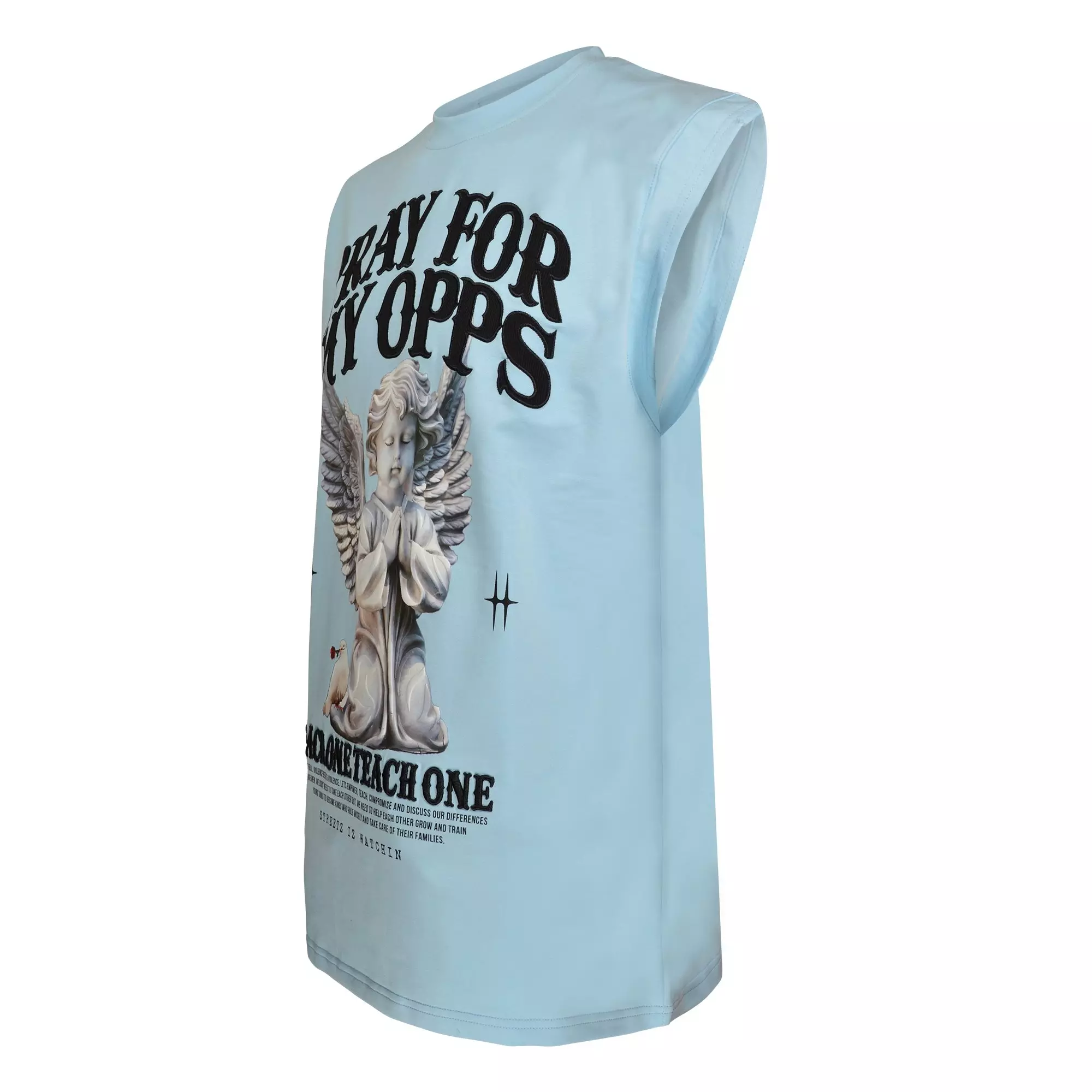 Streetz Iz Watchin Men's Pray For My Opps Muscle Tee - Blue - LT BLUE