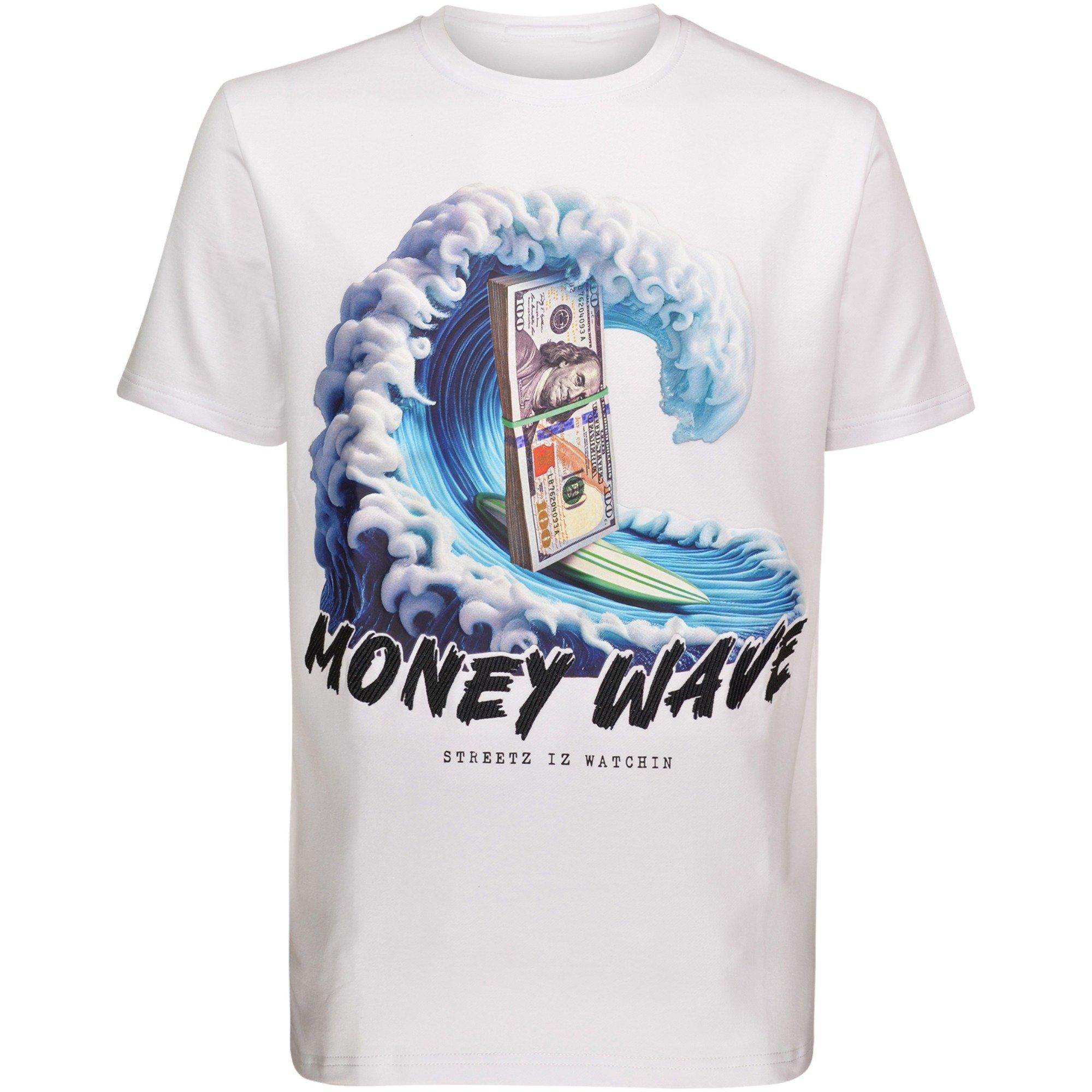 Streetz Iz Watchin Money Wave White Men's Tee | Hibbett
