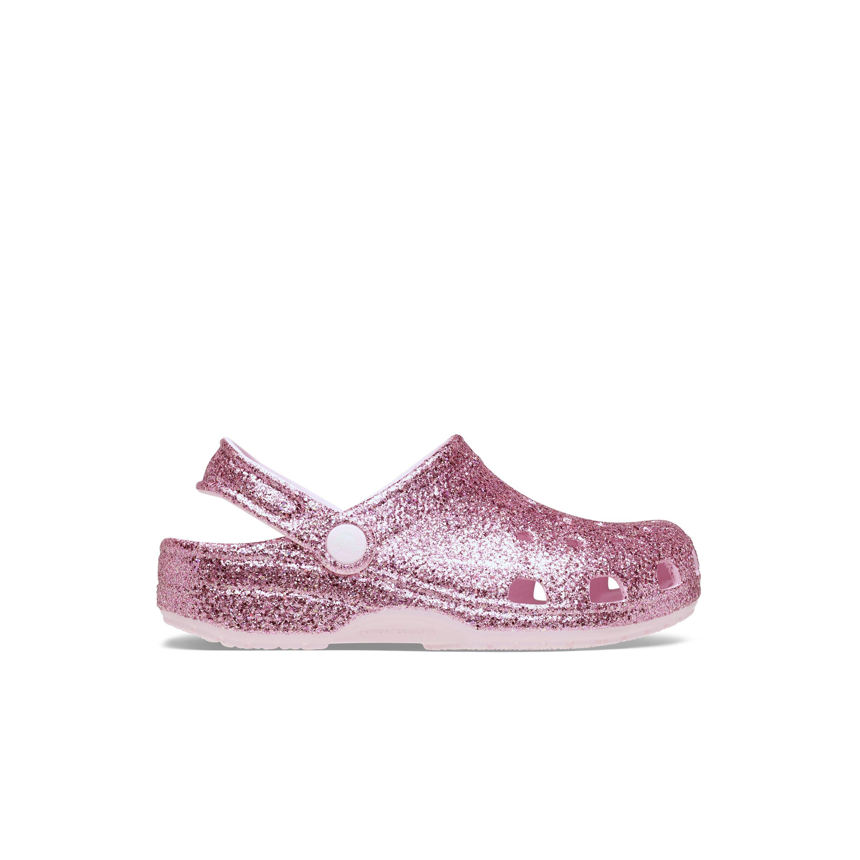 Crocs Classic Chunky "Pink Glitter" Preschool Girls' Clog - PINK Thumbnail View 1