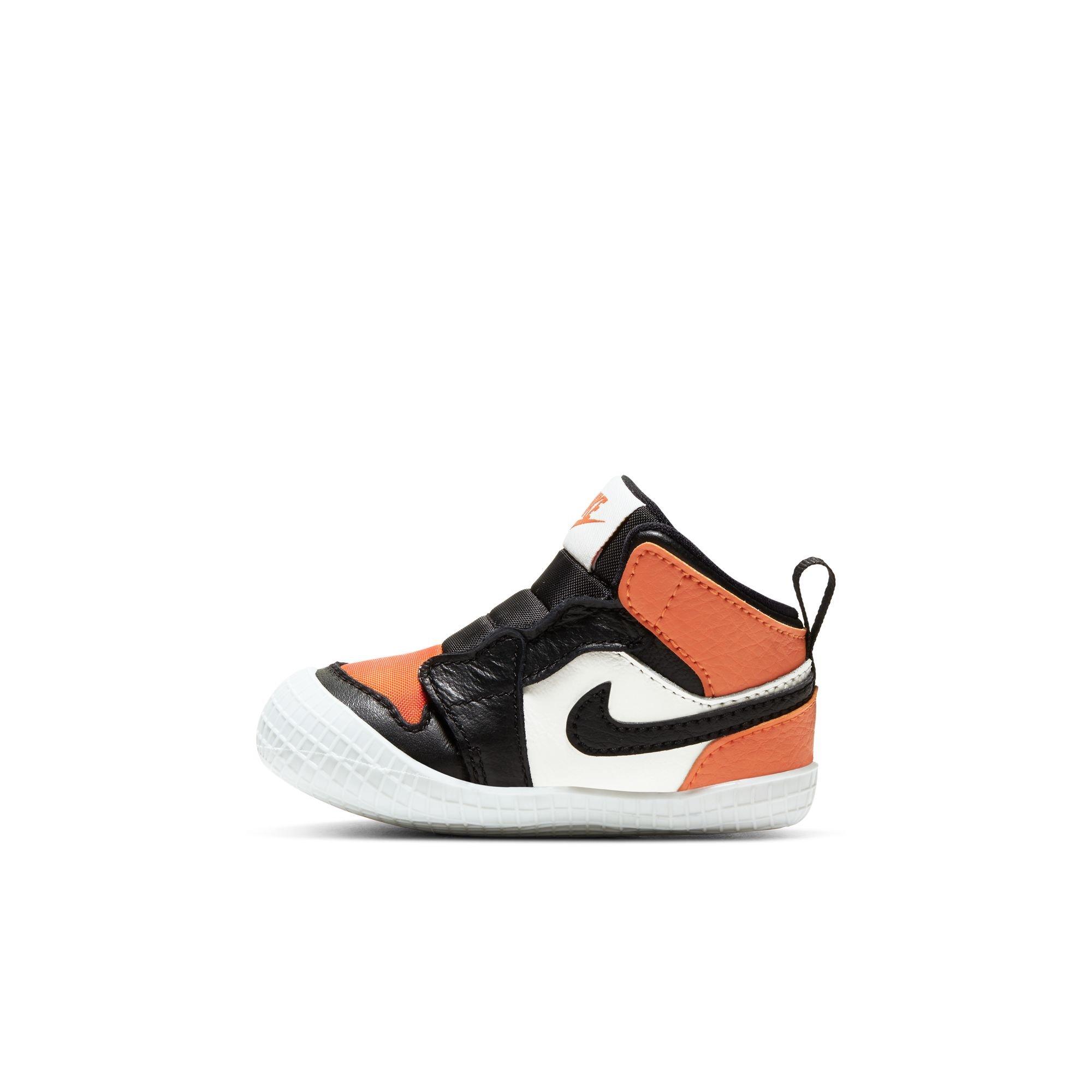 Jordan 1 "Sail/Black/Starfish" Baby Crib Bootie - BLACK/ORANGE Thumbnail View 4