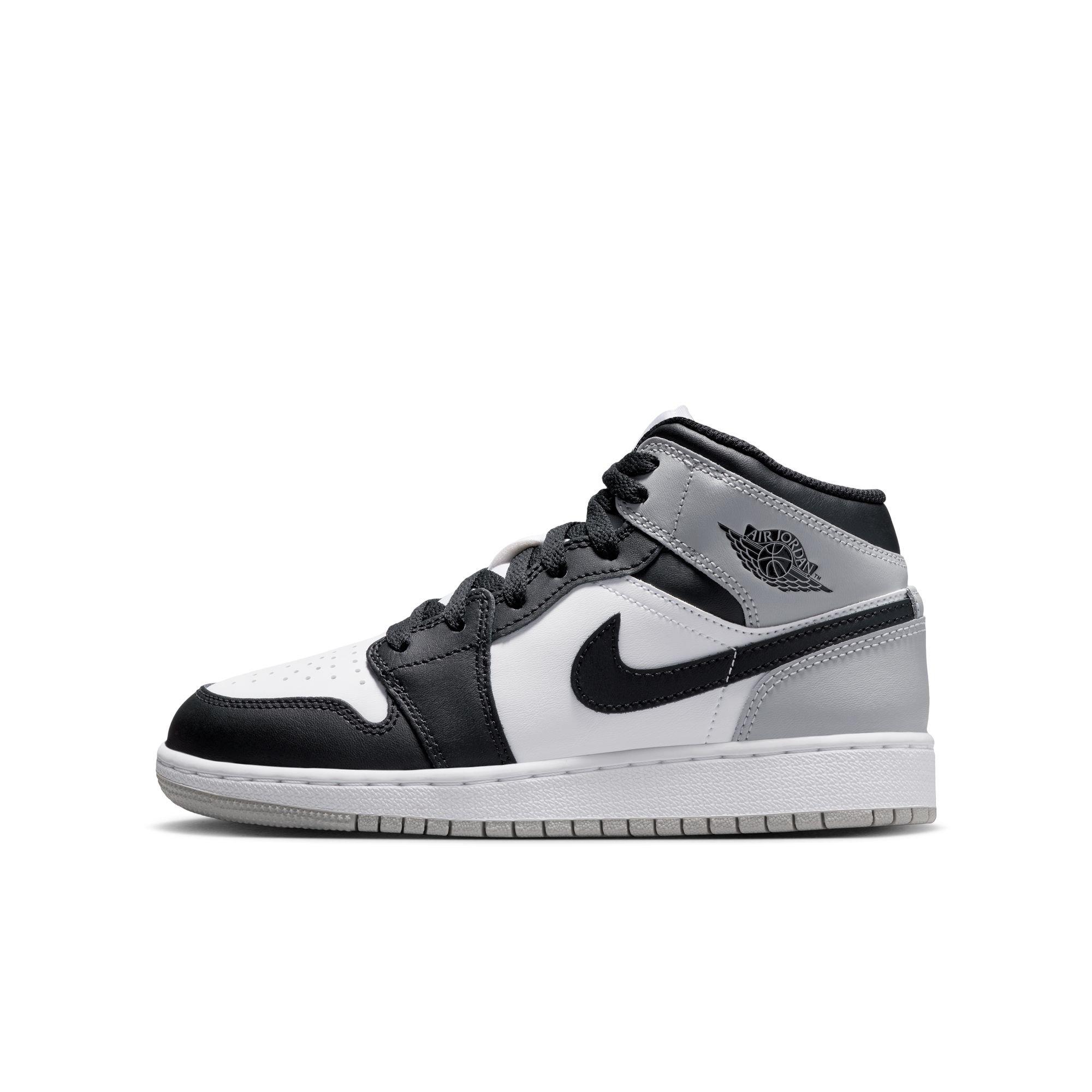 Jordan 1 Mid Grade School Boys' "White/Black/Lt Smoke Grey" Shoe