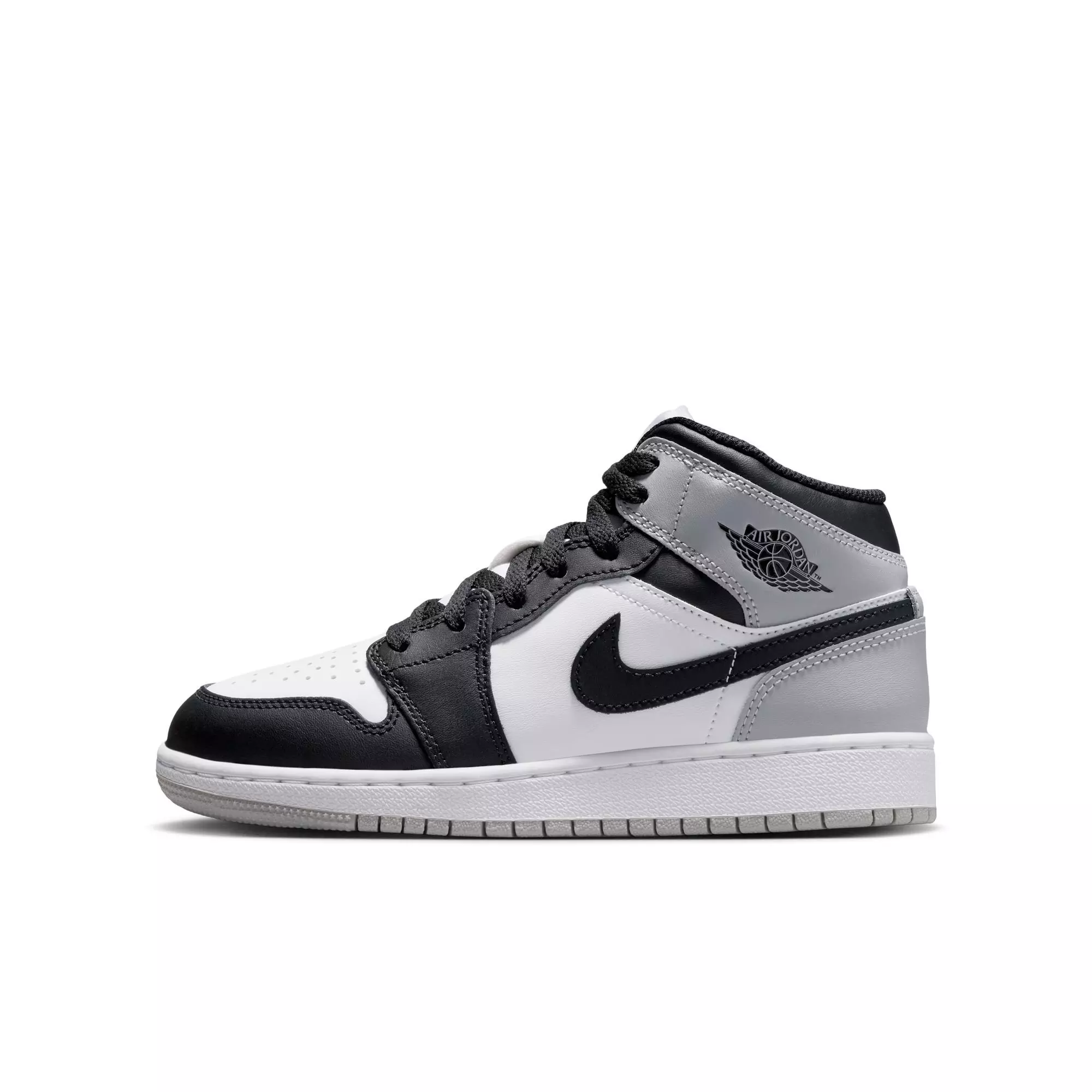 Jordan 1 Mid "White/Black/Lt Smoke Grey" Grade School Boys' Shoe - WHITE/BLACK
